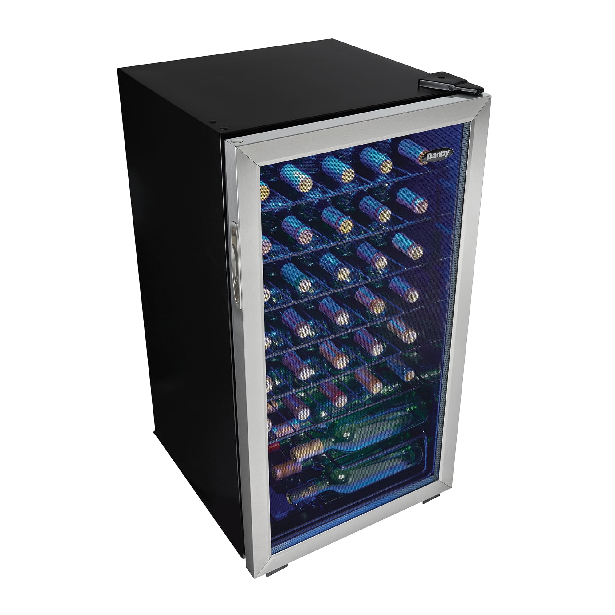 Danby DWC036A1BSSDB-6 3.3 Cu. Ft. Freestanding Wine Cooler - 36 Bottle Capacity Single Zone Refrigerator with Glass Door | Stainless Steel Wine Fridge for Kitchen, Home Bar, Restaurant & Office Use