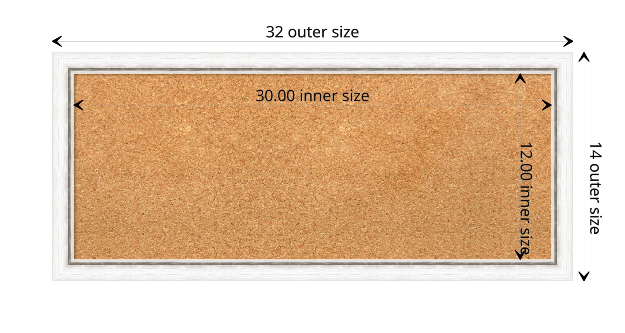 Amanti Art 14x32 Natural Cork Board with White Wood Frame - Vision Board, Office Decor & Home Organization Pinboard | Perfect for Displaying Photos, Notes & Inspirational Items in Home, Office or Dorm