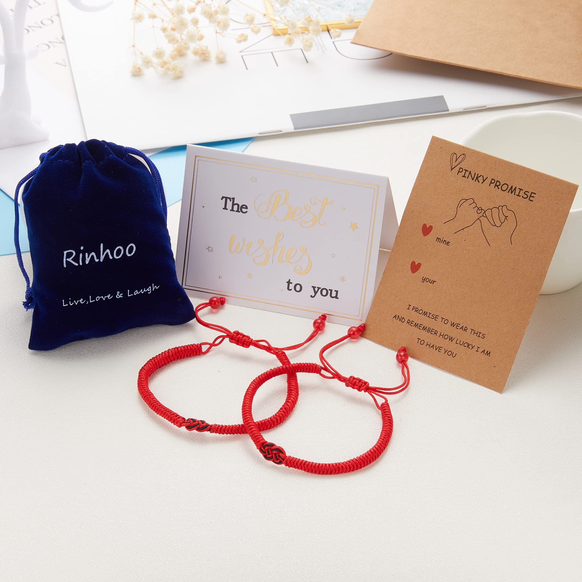 RINHOO Adjustable Red String Bracelet - Vajra Knot Good Luck Protection Bracelet for Couples, Friends, Family, Women & Men | Perfect for Gifts, Meditation & Spiritual Protection