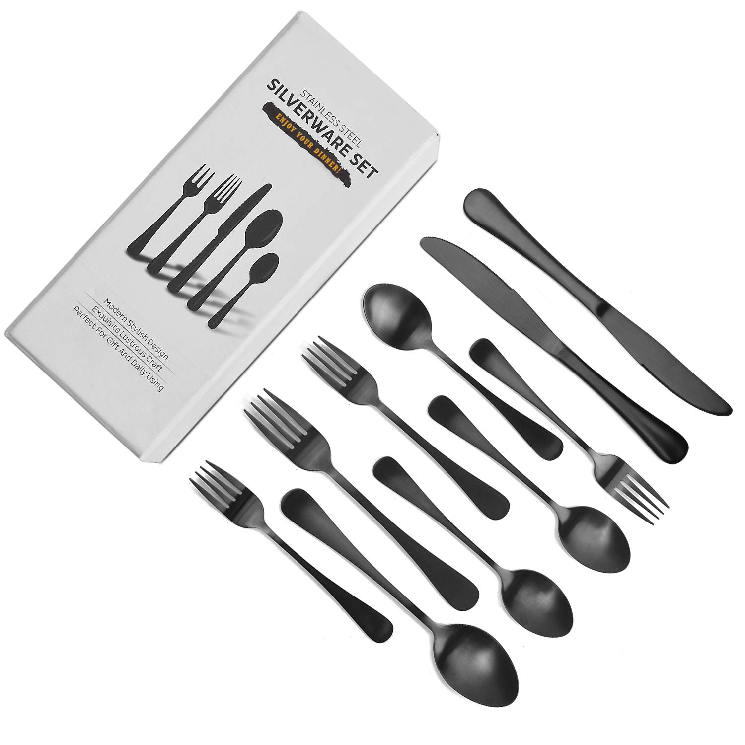 40-Piece Matte Black Silverware Set for 8 - Stainless Steel Flatware Cutlery Set with Steak Knives, Forks & Spoons - Elegant Wedding & Housewarming Gift - Perfect for Dinner Parties, Restaurants & Home Dining