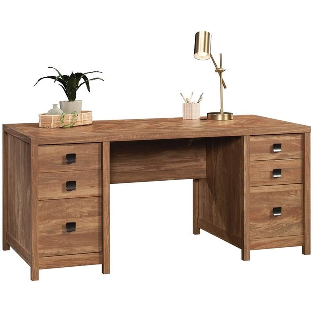 UrbanPro 6-Drawer Farmhouse Executive Desk - Solid Wood Office Desk in Brown Finish | Perfect for Home Office, Study Room & Workspace Organization