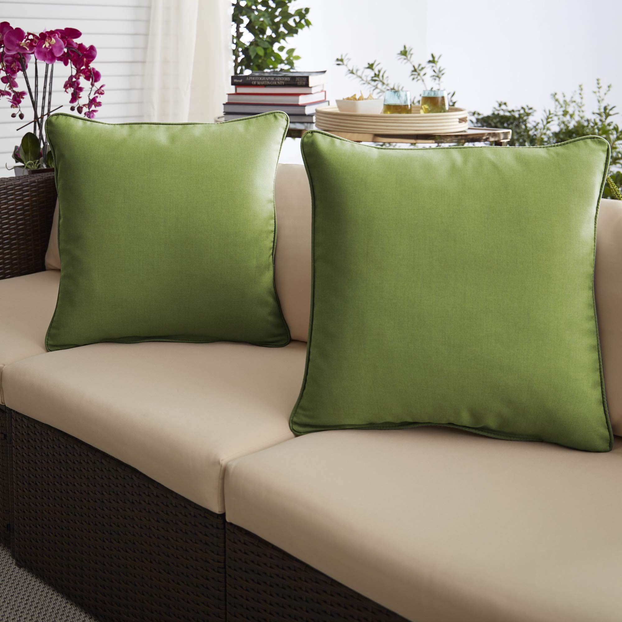 Set of 2 Cilantro Green Outdoor Pillows 18 Inch - Waterproof Decorative Throw Pillows for Patio Furniture, Garden, Poolside & Porch