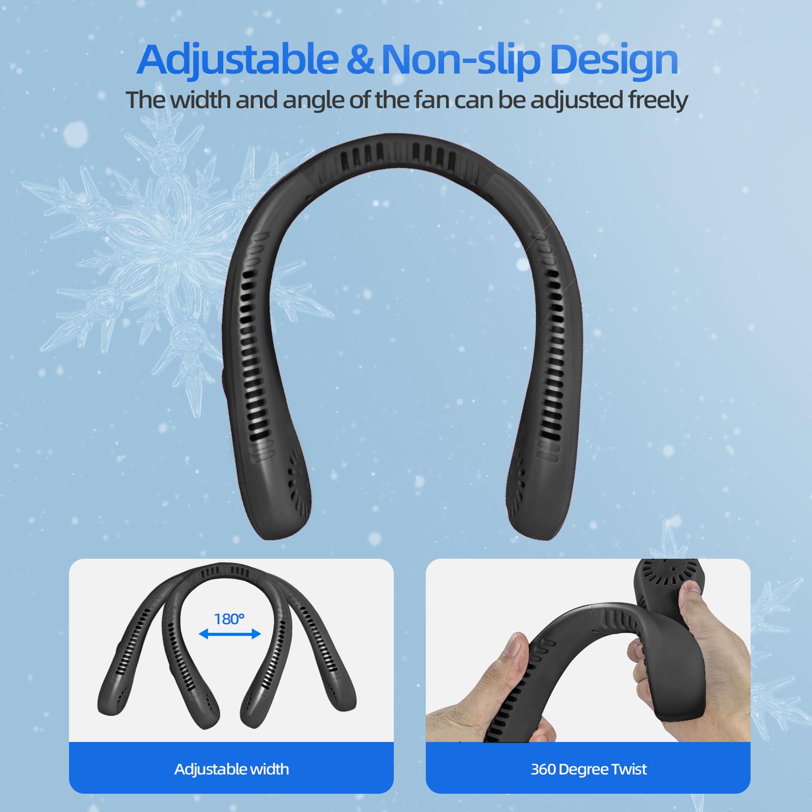 Jsdoin Portable Neck Fan - USB Rechargeable Bladeless Hanging Fan with 5 Speeds & 360° Airflow for Men and Women (Black) - Perfect for Outdoor Activities, Sports, Travel, and Office Use