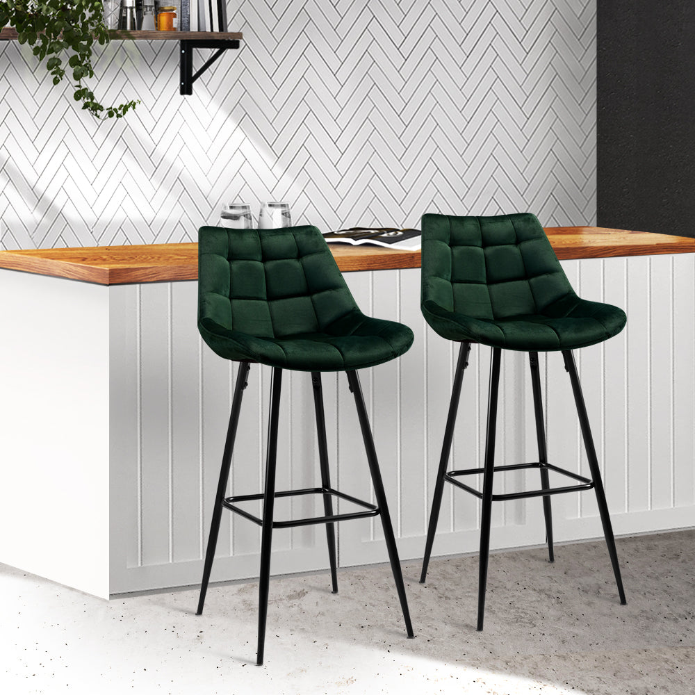 Luxury Green Velvet Bar Stools Set of 2 - Modern Counter Height Swivel Stools for Kitchen Island, Dining Room & Home Bar Decor