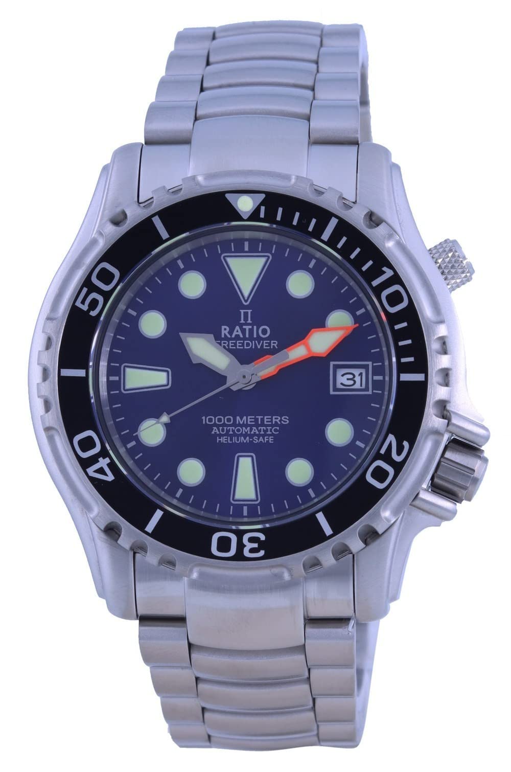 RATIO FreeDiver Men's Automatic Diving Watch - 1000M Water Resistant, Sapphire Crystal, Stainless Steel, Japanese Movement - Perfect for Scuba Diving, Snorkeling & Water Sports