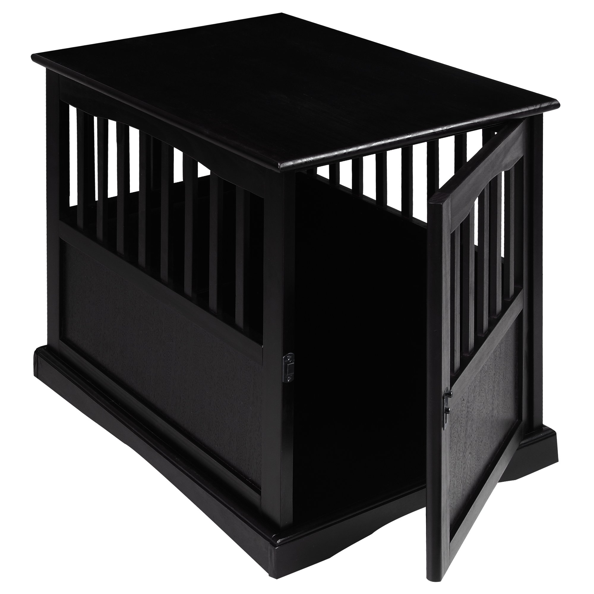 Wooden Dog Crate End Table - Lockable Indoor Pet Kennel for Small to Medium Dogs, Nightstand Furniture for Living Room & Bedroom, Black - Perfect for Home Decor & Pet Safety