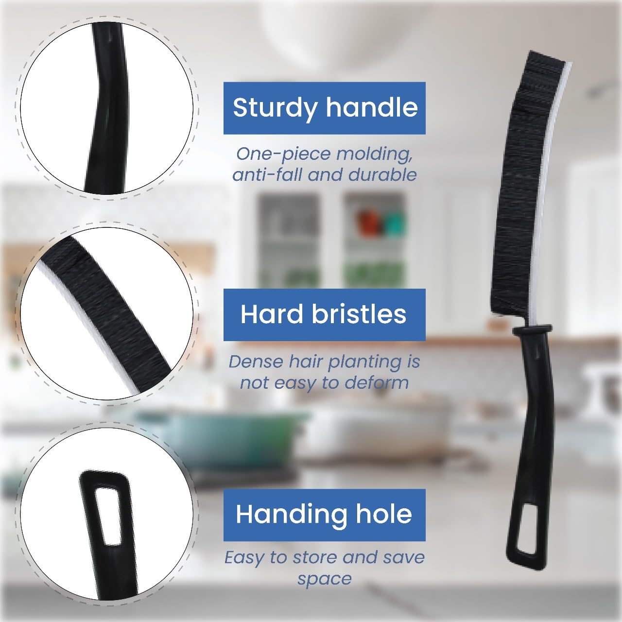 3-Pack Heavy Duty Crevice Cleaning Brushes - Multi-Purpose Gap & Tight Space Cleaner with Hard Bristles for Bathroom, Kitchen, Car Detailing - Small Cleaning Brushes for Grout, Window Tracks, Appliances