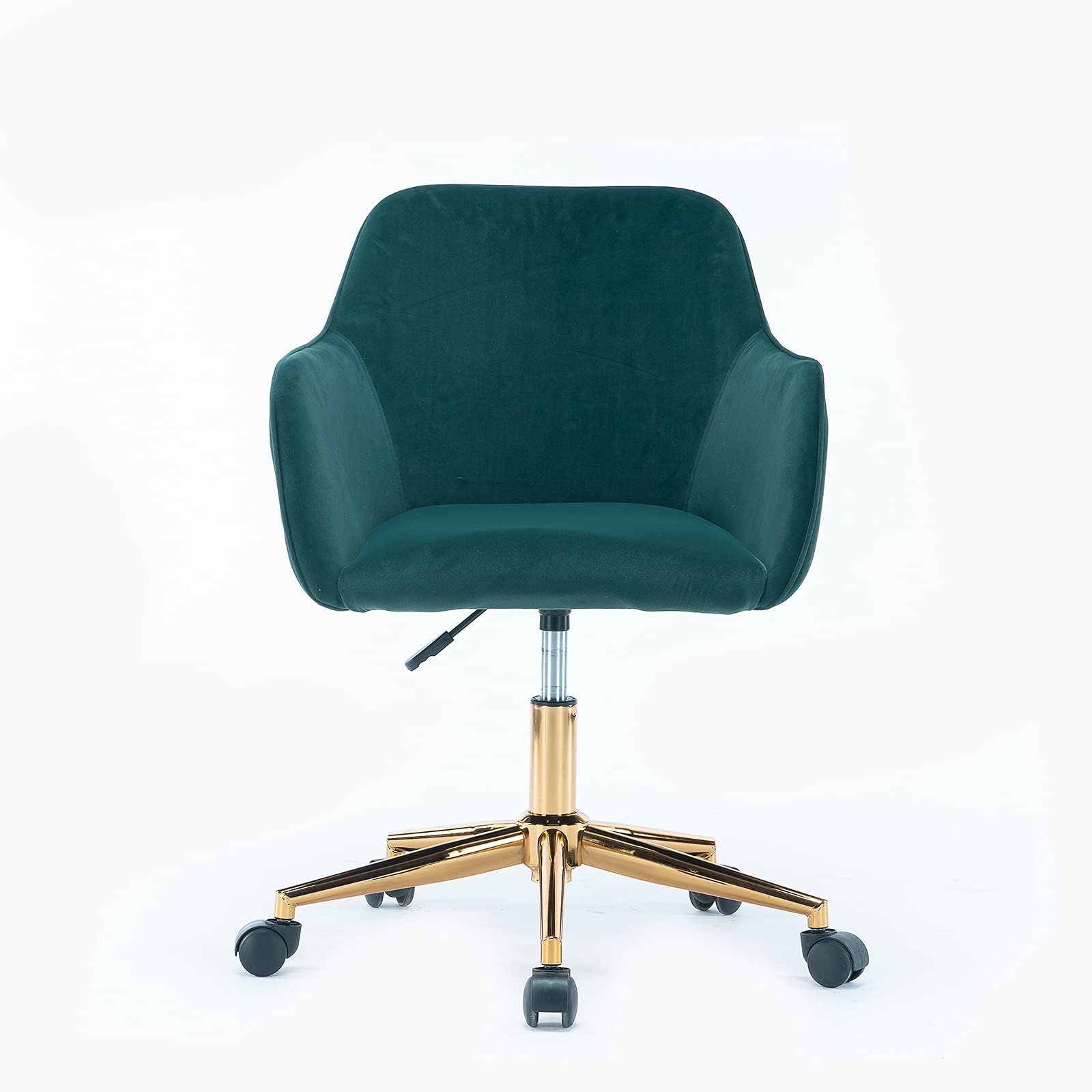 Ergonomic Swivel Office Chair with Wheels - Adjustable Height Computer Task Chair, Microfiber Rolling Desk Chair with Wooden Arms & Metal Base (Dark Green) - Perfect for Home Office, Gaming & Workspace