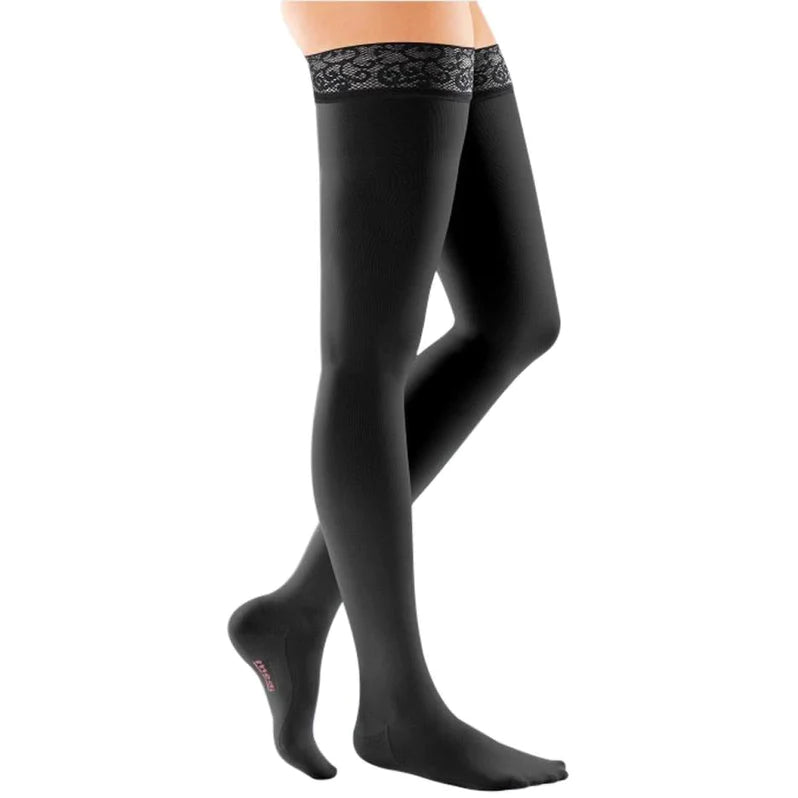 Medi Comfort 20-30mmHg Closed Toe Thigh High Compression Stockings with Lace & Silicone Top Band for Women - Perfect for Varicose Veins, Pregnancy & Travel Comfort