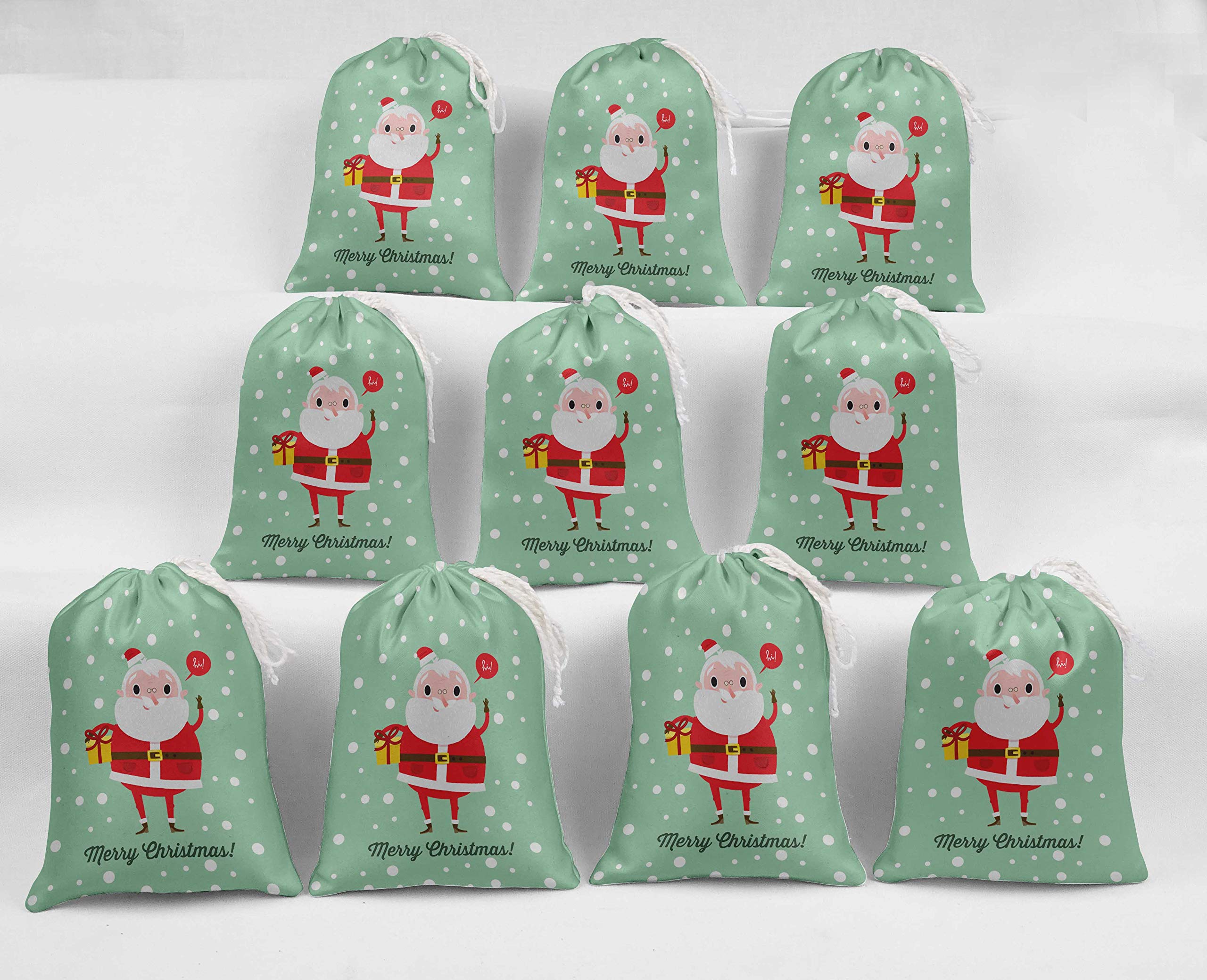 White Santa & Gift Christmas Party Favor Bags - 15 Pack Drawstring Pouches for Holiday Celebrations, Stocking Stuffers & Gift Giving