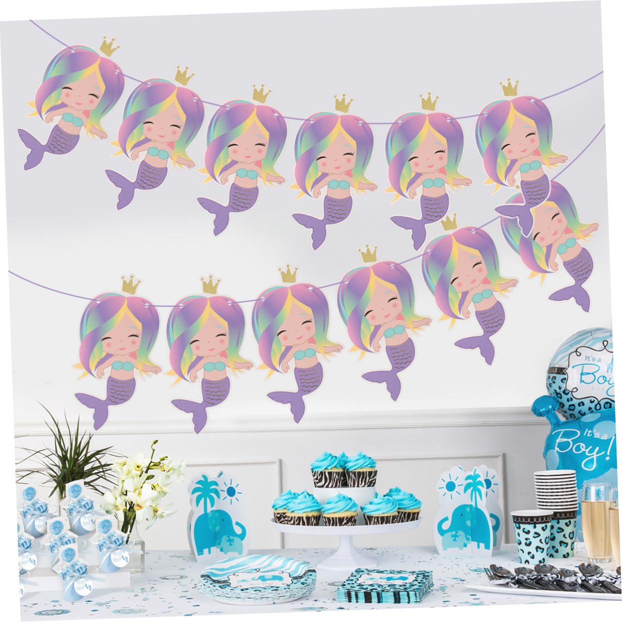 Luxshiny 12pcs Mermaid Birthday Banner & Streamers - Underwater Theme Party Decorations for Girls, Kids, Baby Showers & Ocean Themed Events