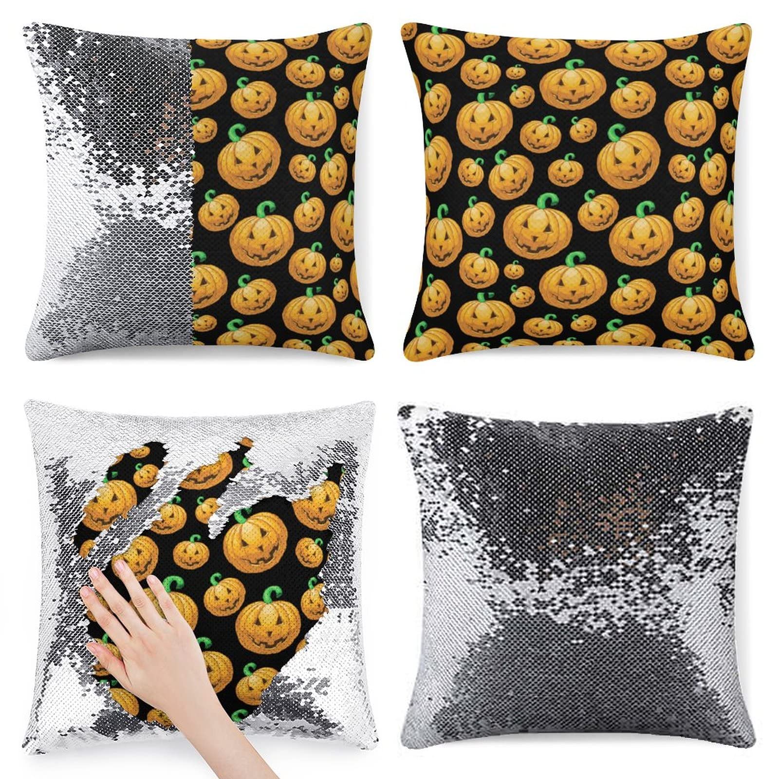 16x16 Inch Sequin Pillow Cover - Reversible Mermaid & Skull Design Decorative Throw Pillow Case for Halloween, Christmas, Bedroom, Sofa & Home Decor