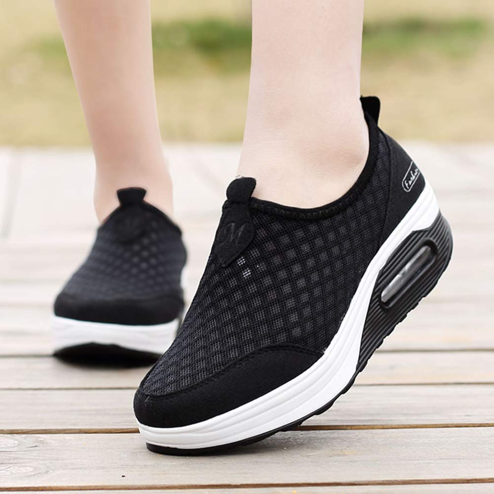 L LOUBIT Women's Slip-On Walking Shoes - Breathable Mesh Athletic Sneakers with Platform Wedge for Tennis, Running & Casual Wear