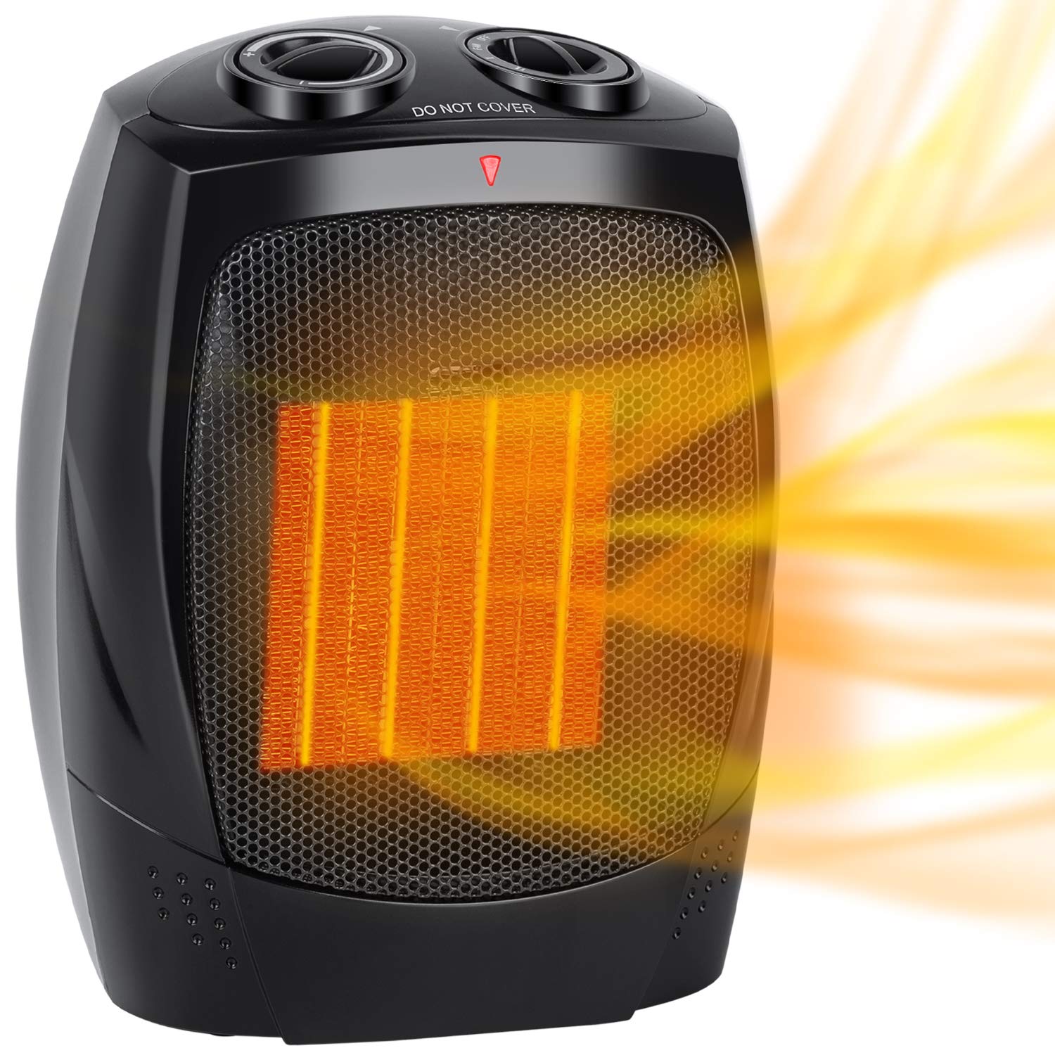1500W/750W Portable Ceramic Space Heater with Adjustable Thermostat - Fast Heating for 200 Sq Ft - Quiet & Safe for Office, Bedroom, Desk - Indoor Electric Heater for Winter Home & Workspace Use (Black)