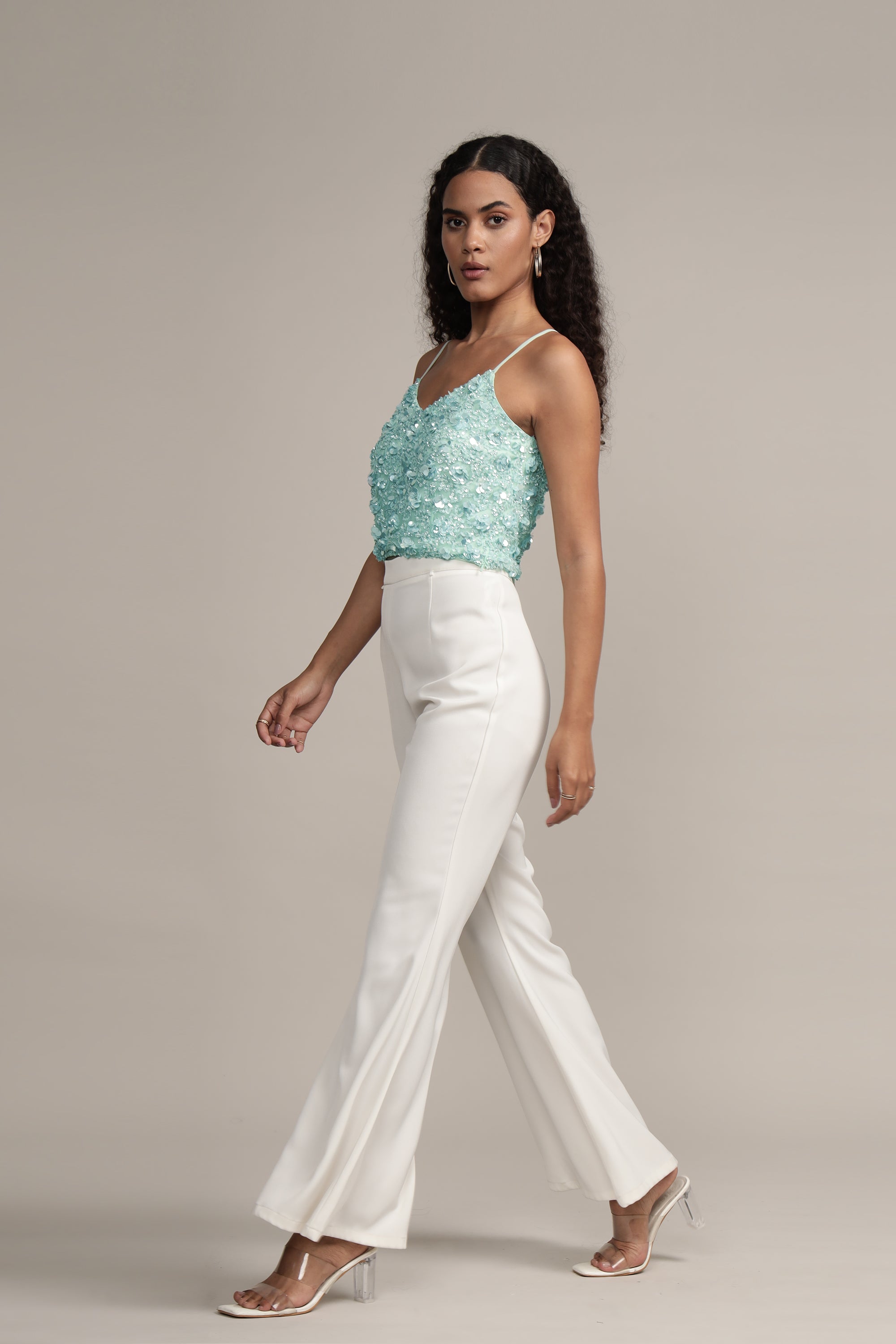 Aqua Sequin Cami Top for Women - Sparkling Party & Evening Wear - Perfect for Night Out, Club, and Special Occasions