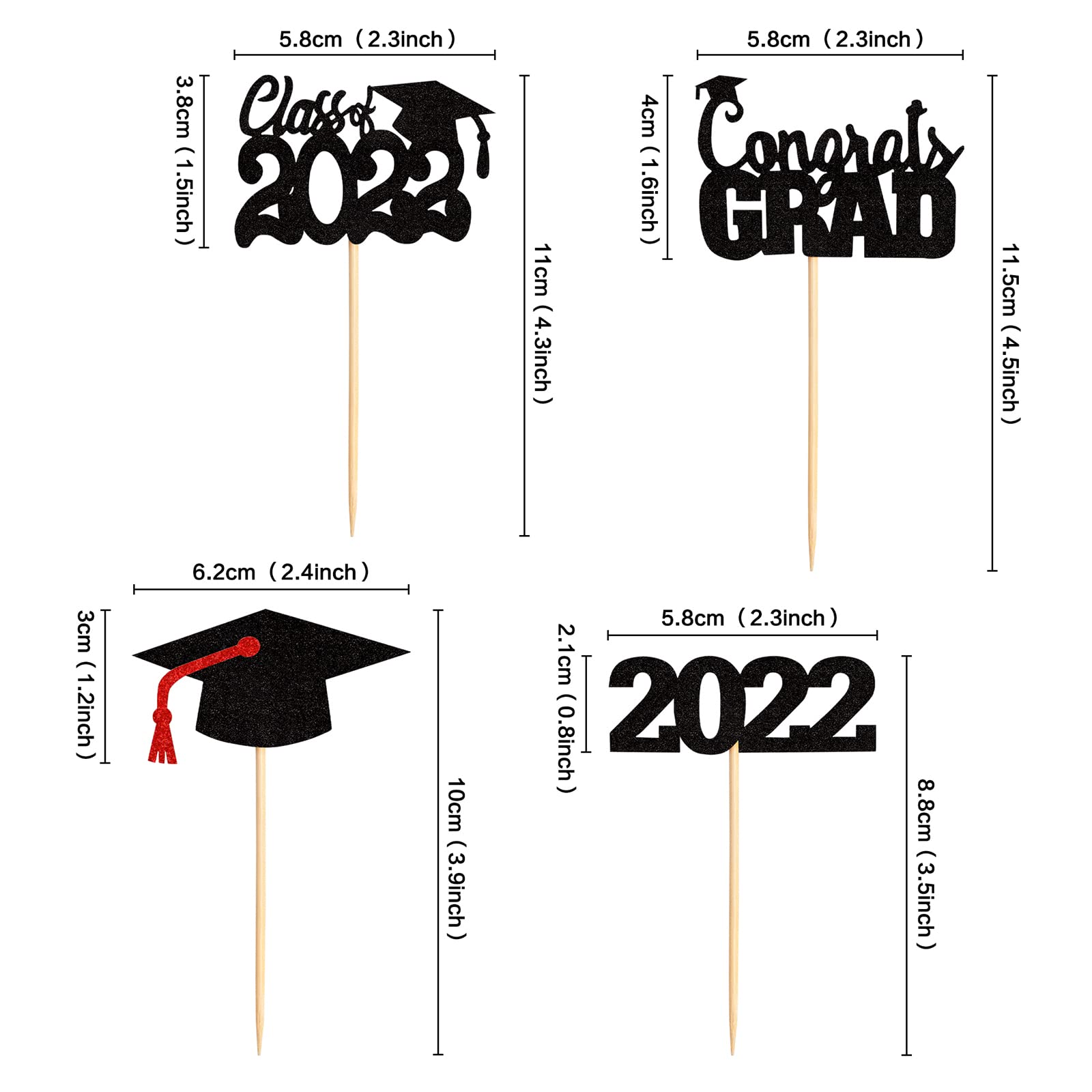 24 Pack 2022 Graduation Cupcake Toppers - Class of 2022 Congrats Grad Cake Decorations - Black Graduation Theme Party Supplies for Cupcakes, Cakes & Desserts - Perfect for Graduation Parties, School Celebrations & DIY Decor