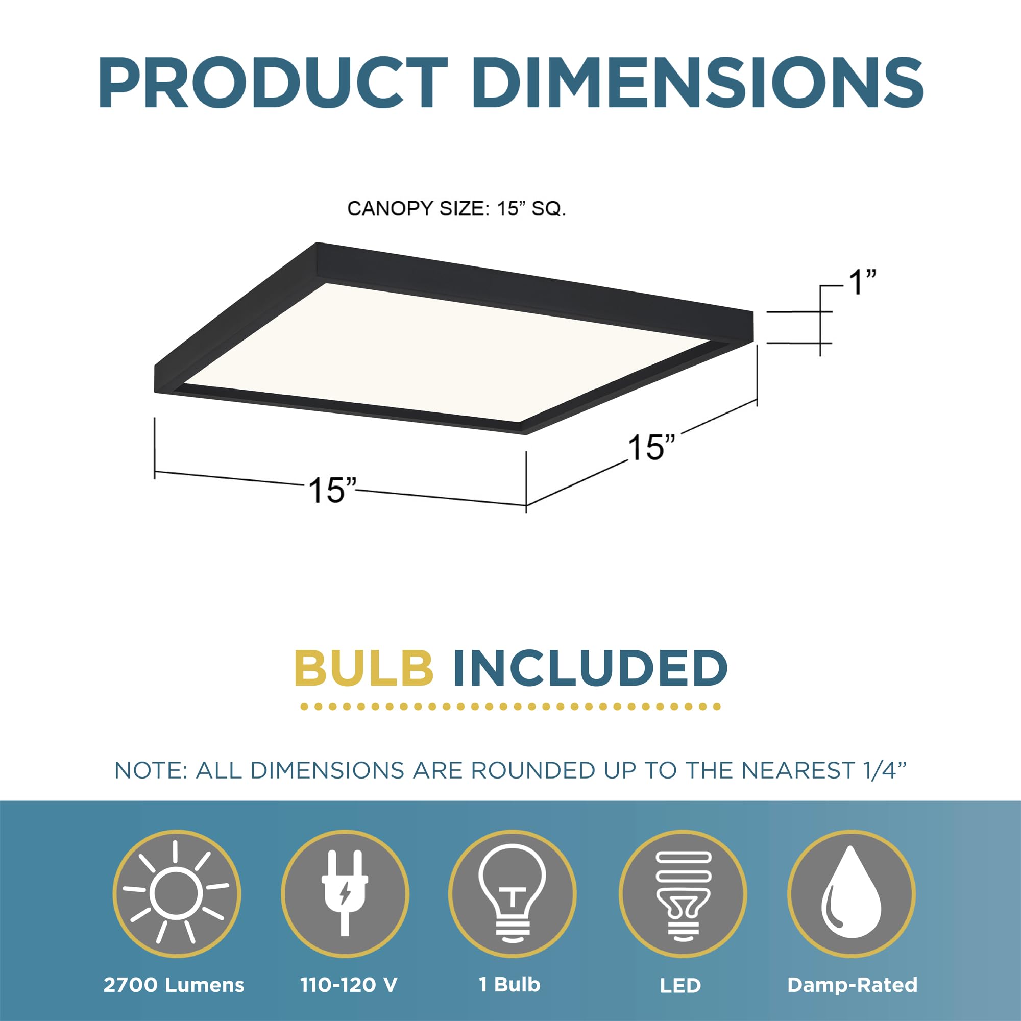 Quoizel Outskirts Square Flush Mount Ceiling Light - 15 Inch Earth Black, Dimmable Integrated LED (2700 Lumens, 30W) - Perfect for Hallway, Kitchen, Bedroom & Bathroom Lighting | Modern Close-to-Ceiling Fixture for Home & Office Spaces