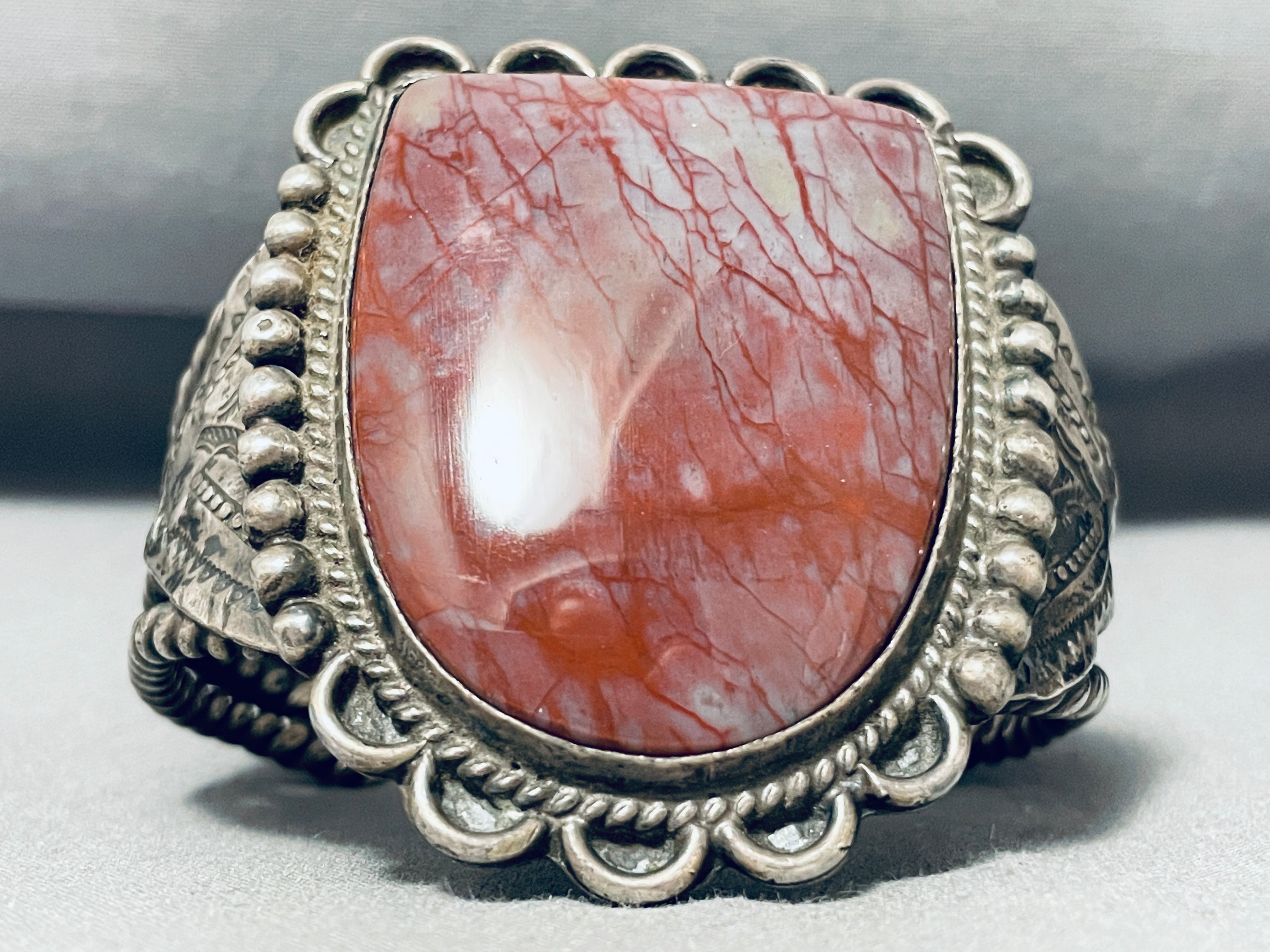 Vintage Navajo Sterling Silver Wire Bracelet with Red Agate - 104 Grams - Handmade Native American Jewelry for Women - Perfect for Boho, Western & Festival Fashion