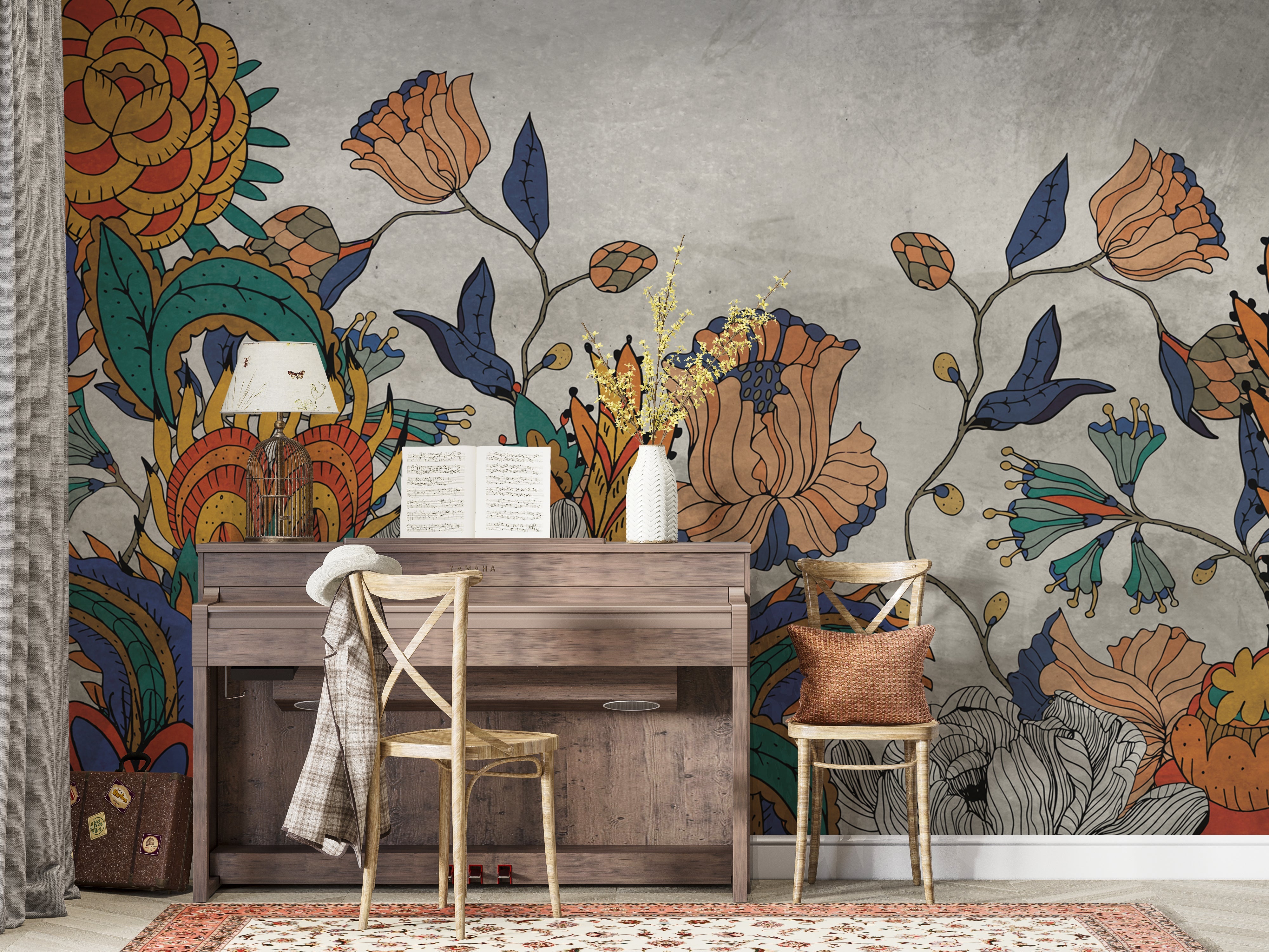 Vibrant Floral Wallpaper Mural - Self-Adhesive Peel & Stick Wall Decor for Bedroom, Living Room, Nursery - Transform Your Space with Beautiful Botanical Designs