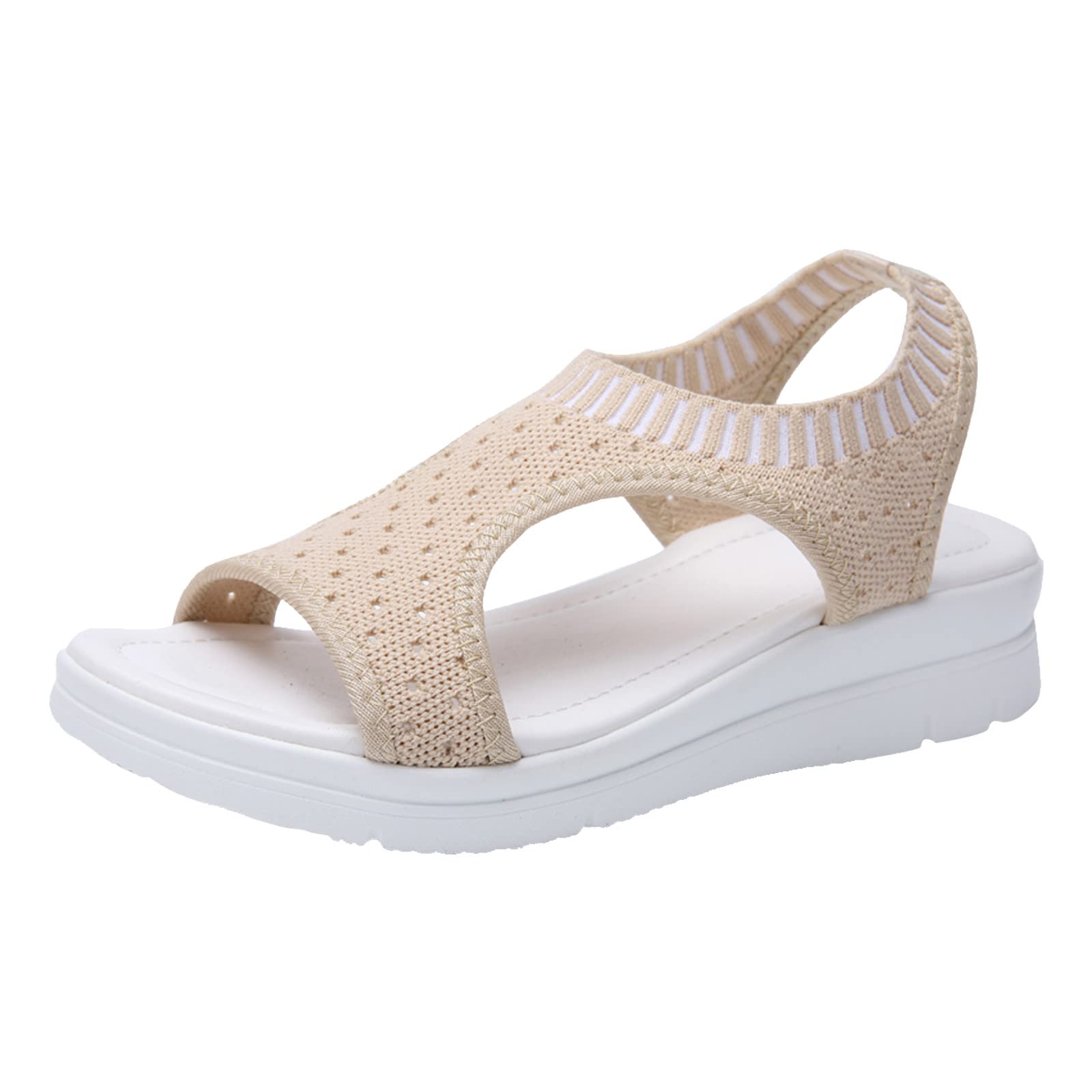 Women's Breathable Sports Sandals - Elastic Open Toe Casual Shoes with Hollow Out Design | Comfortable Wedge Cloth Sandals for Walking, Beach & Summer Outfits (Black)