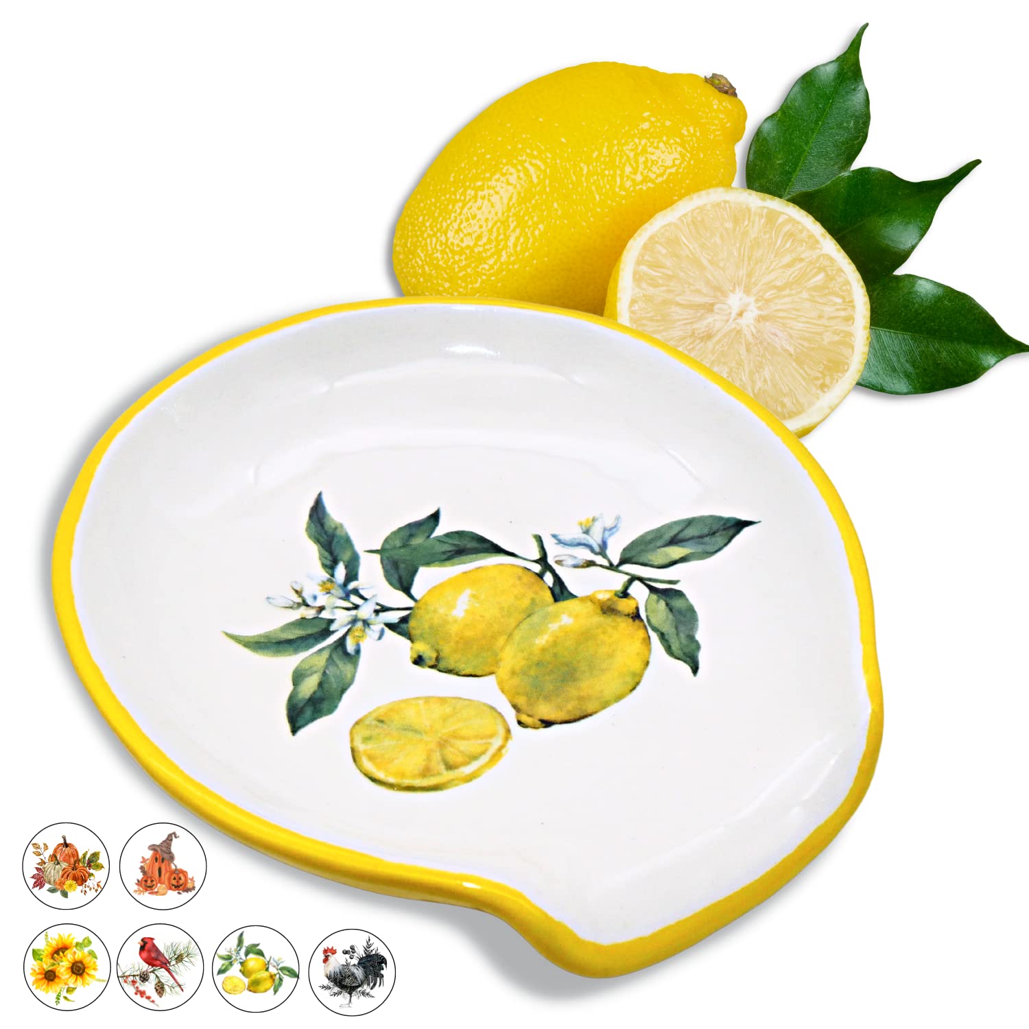 Lemon Kitchen Decor - 5'' Ceramic Spoon Rest for Stovetop, Farmhouse Utensil Holder & Countertop Accessory - Lemon-Themed Christmas Gifts for Home Cooks & Baking Enthusiasts