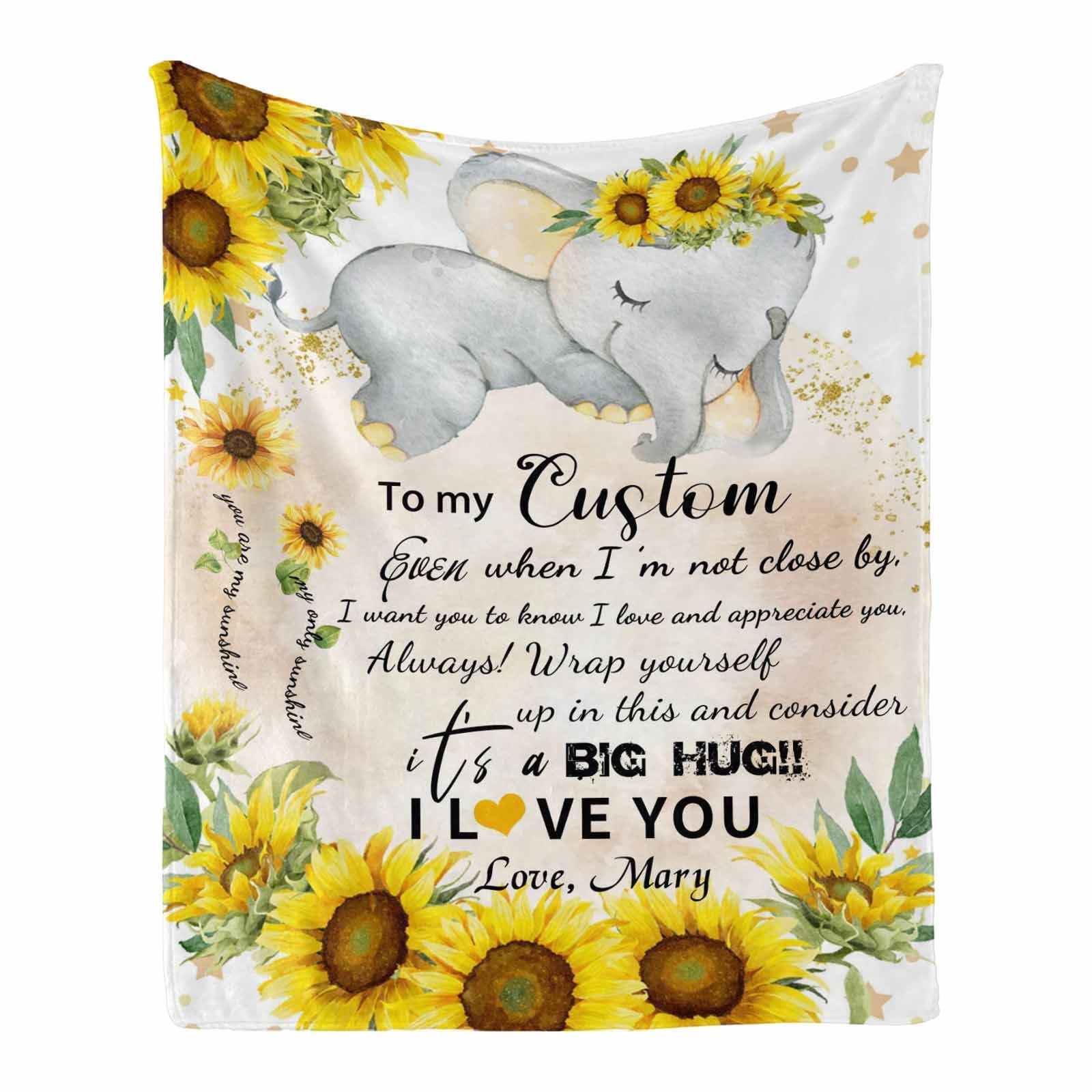 Custom Baby Name Blanket - You're My Sunshine Elephant Design for Nursery & Crib - Perfect Baby Shower Gift 60x80