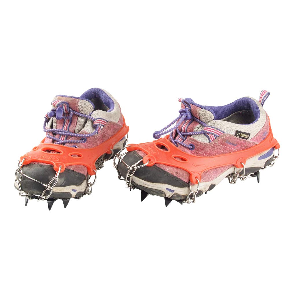 11 Teeth Anti-Slip Ice Crampons with Stainless Steel Chains for Kids & Teens - Lightweight Outdoor Snow Traction Cleats for Hiking, Winter Walking & Snowy Adventures (Includes Carry Bag)