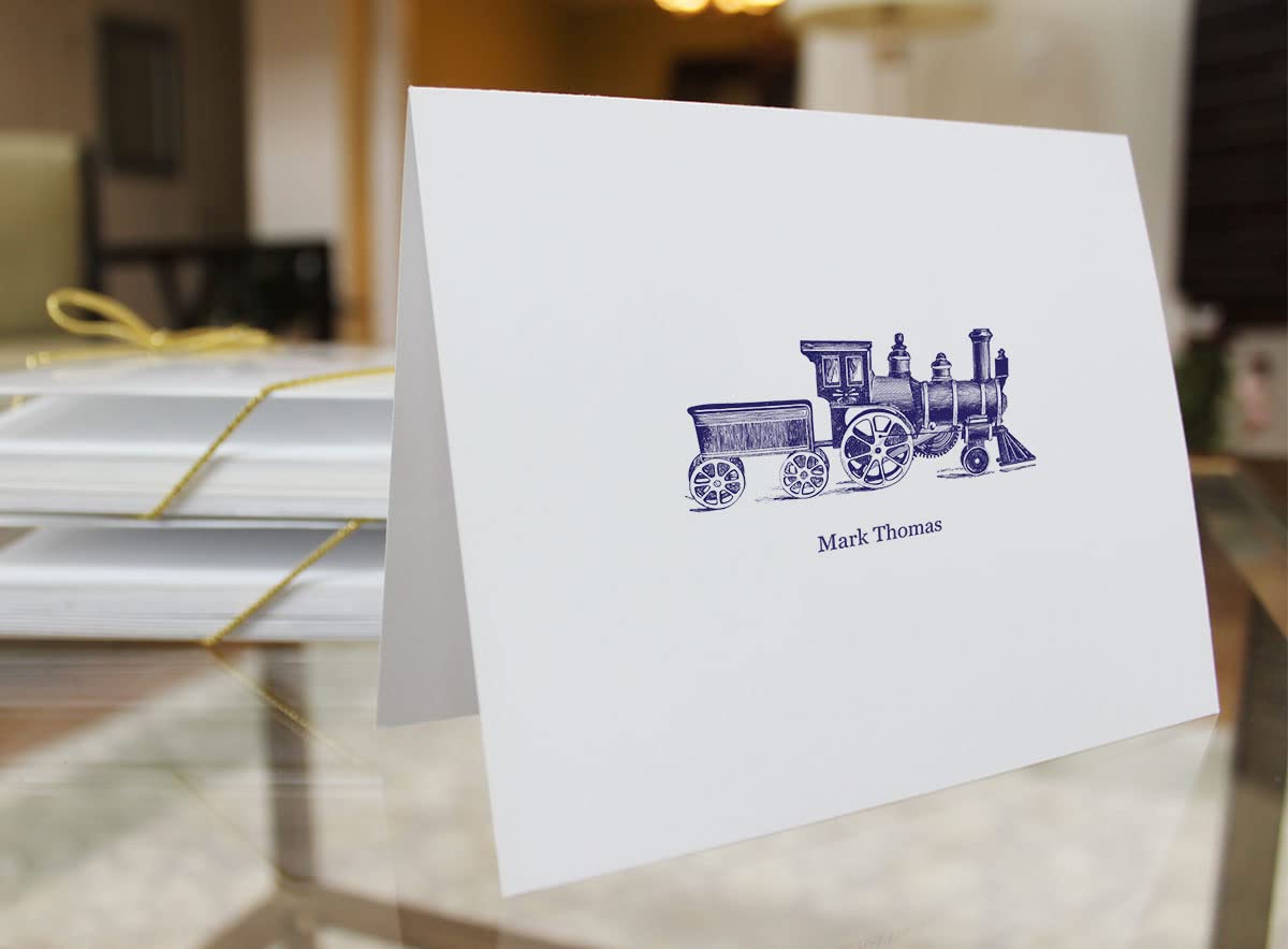 Personalized Toy Train Note Cards for Kids - Custom Children's Stationery for Birthday Invitations, Thank You Notes & School Projects