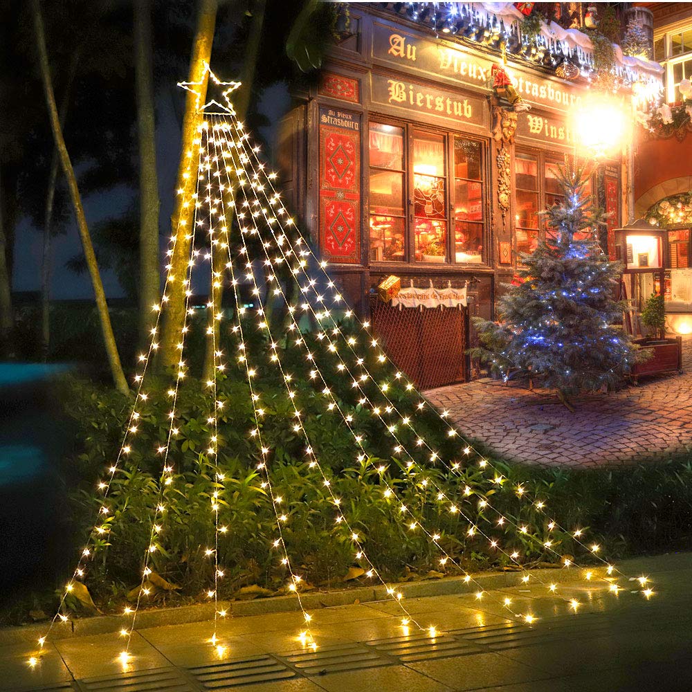 317 LED 16.4Ft Christmas Tree Star Lights - 8 Lighting Modes Waterproof Outdoor String Lights for Christmas, Halloween, New Year, Birthday Decorations | Perfect for Indoor/Outdoor Tree Toppers, Yard, Window & Holiday Party Decor