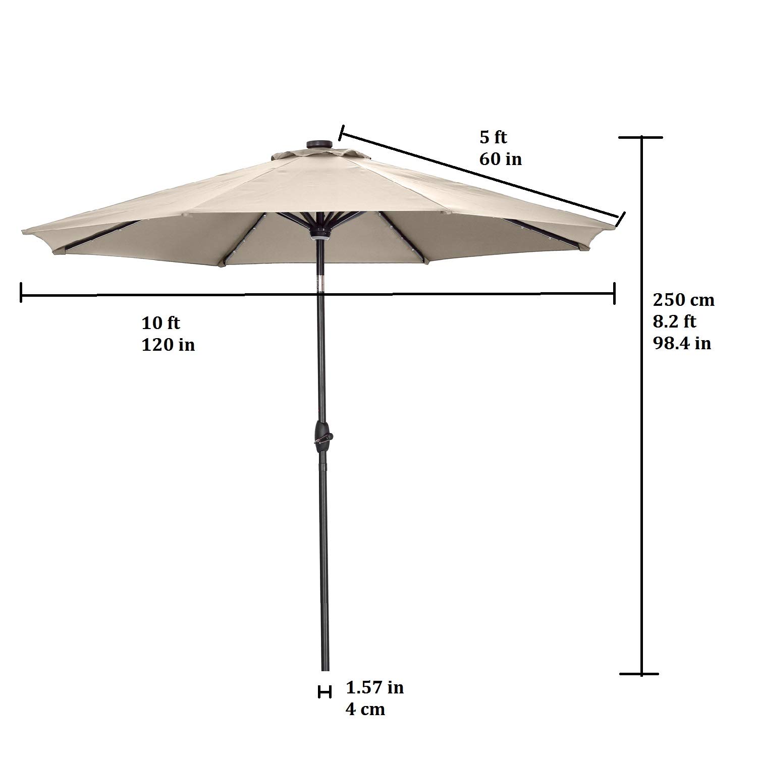 10FT Tilt & Crank Patio Umbrella with LED Lights - Outdoor Dining & Market Use