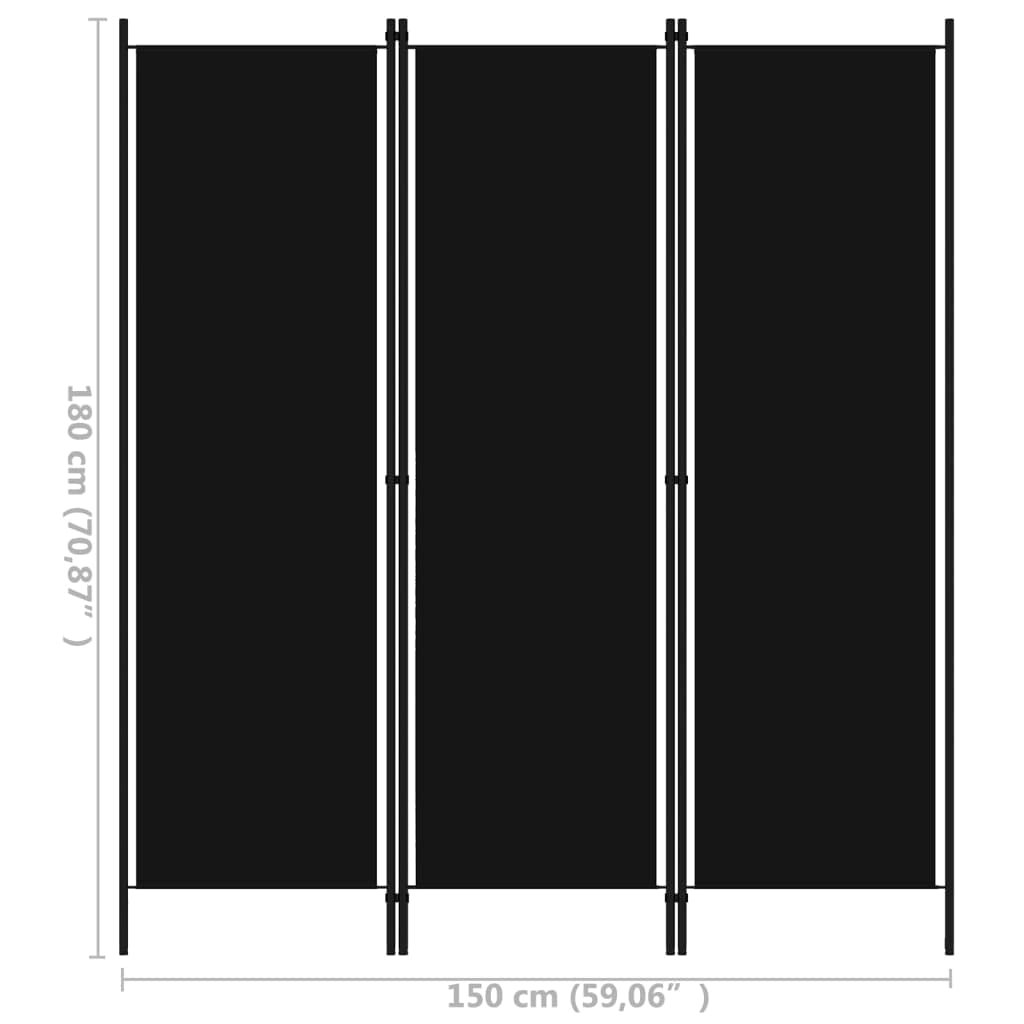 CHARMMA 3-Panel Room Divider Screen - Black Folding Privacy Partition 59.1