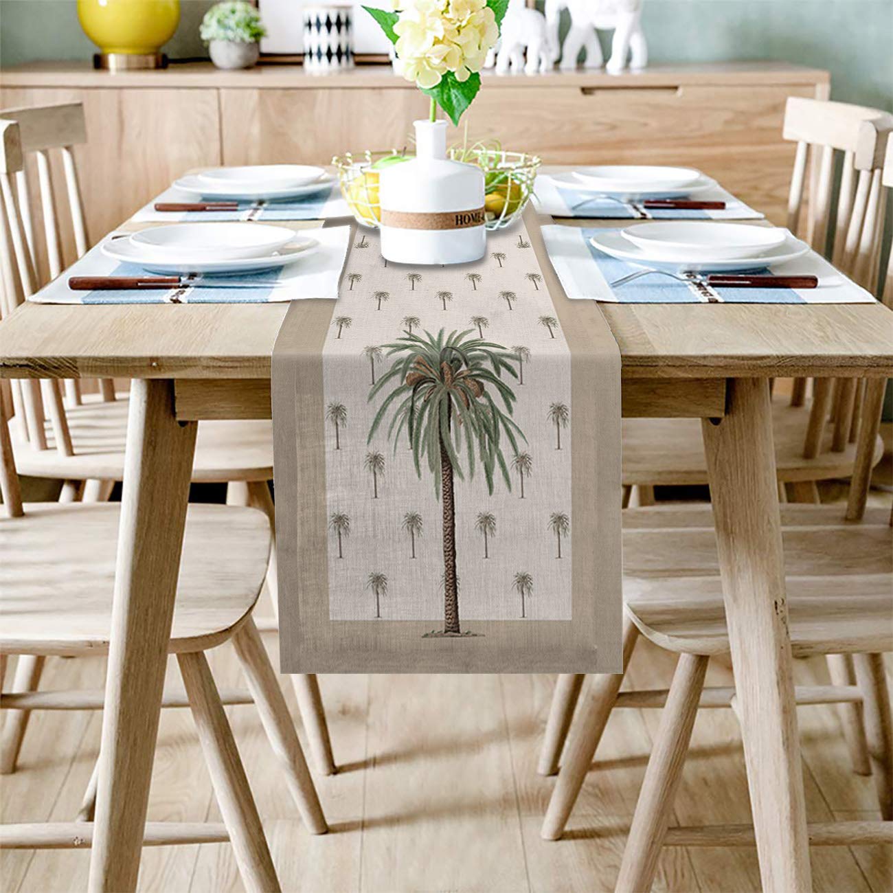 70 Inch Tropical Palm Tree Table Runner - Cotton Polyester Blend for Family Dinners, Weddings & Parties - Perfect for Indoor/Outdoor Dining Decor