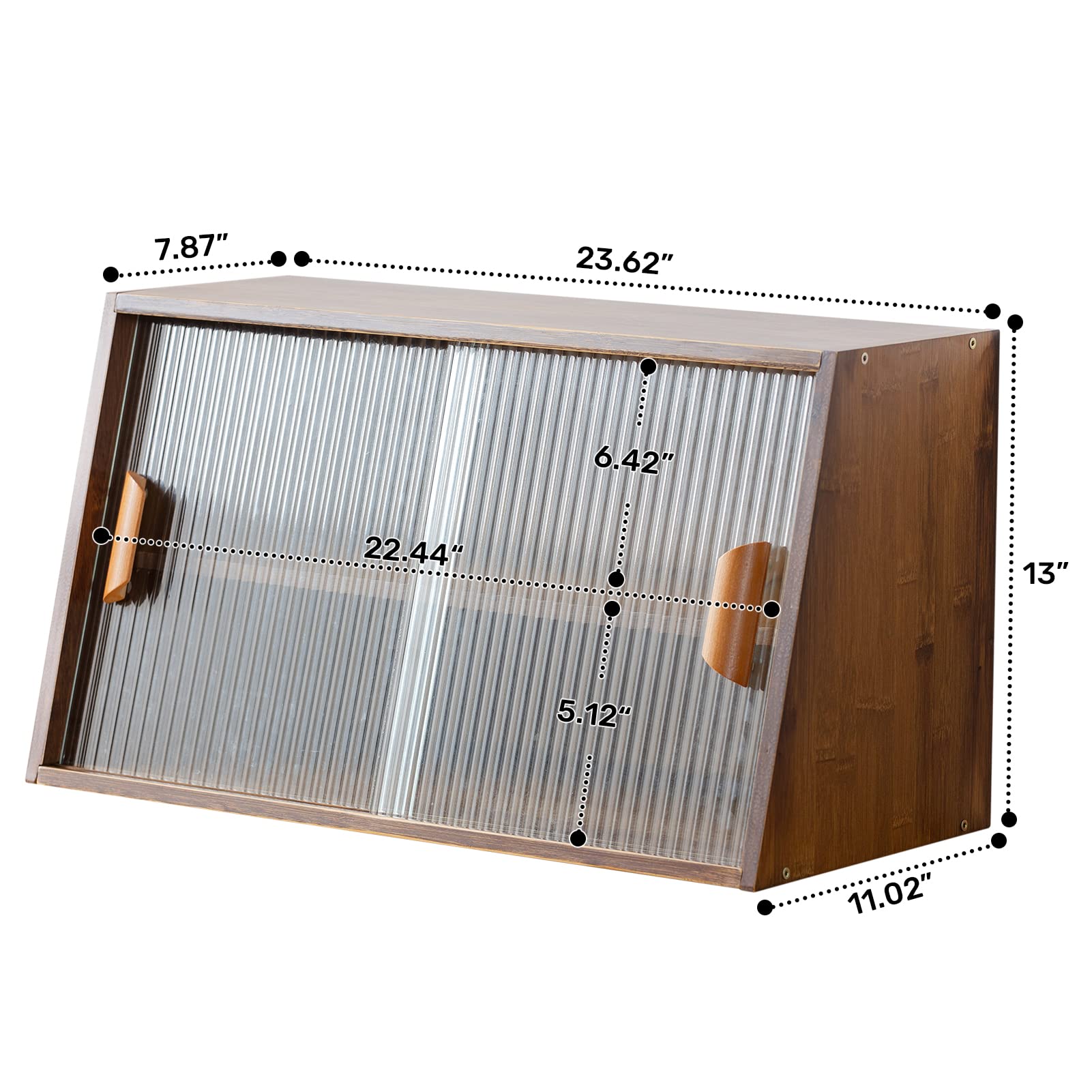 Small Bamboo Kitchen Pantry Cabinet with 2 Sliding Glass Doors - Freestanding Storage for Bottles, Dishes & Bowls - Walnut Finish Sideboard for Dining Room & Kitchen Organization