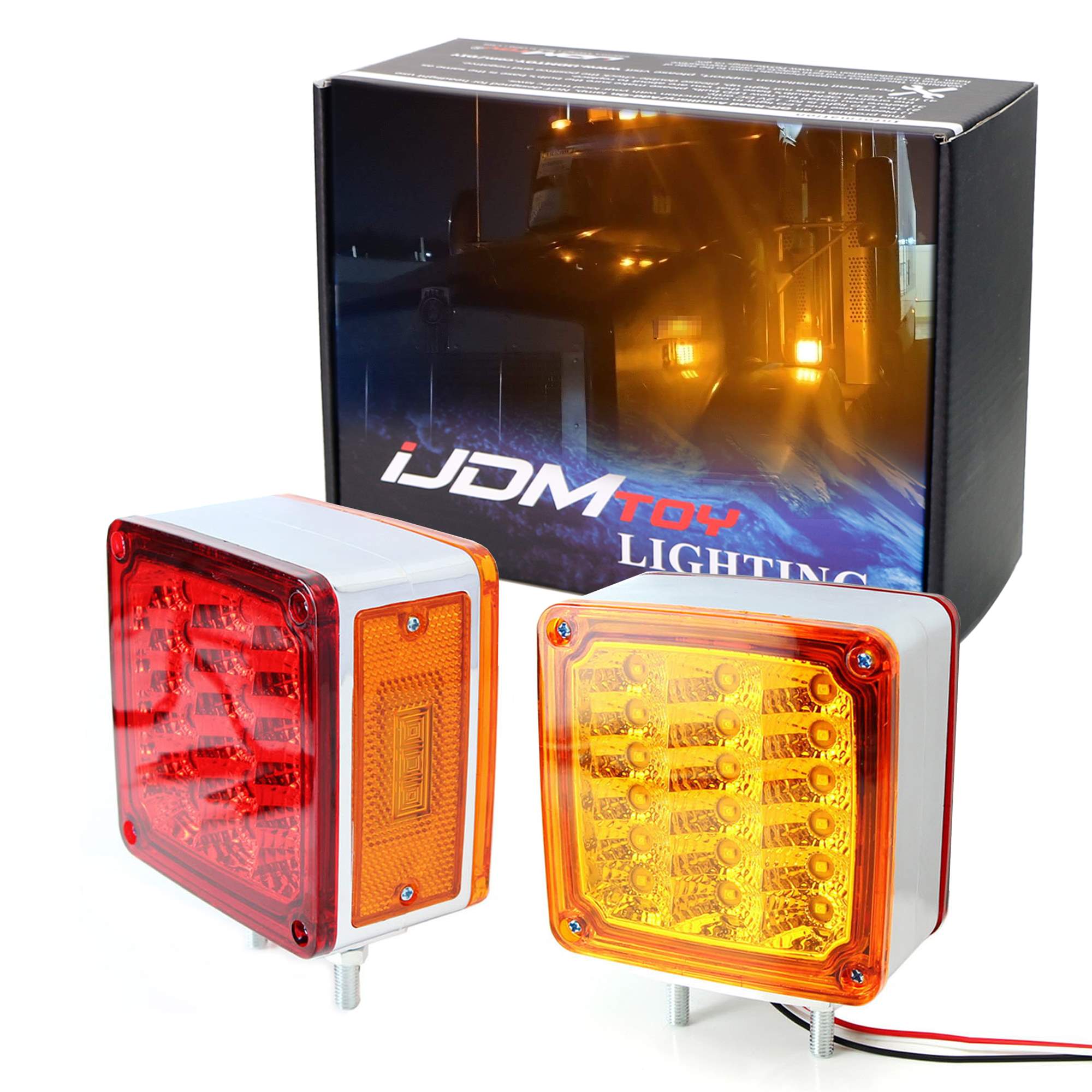 Double Faced LED Pedestal Truck & Trailer Lights - Amber/Red Turn Signals & Side Markers - Waterproof for Heavy Duty Vehicles, Semi Trucks & Trailers