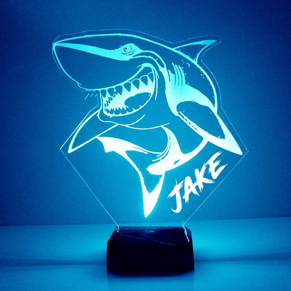MMS Shark LED Night Light - Personalized Name/Text, 16 Color Remote Control, 4 Light Modes - USB/Battery Powered Custom Gift for Kids Room, Nursery, Bedroom Decor