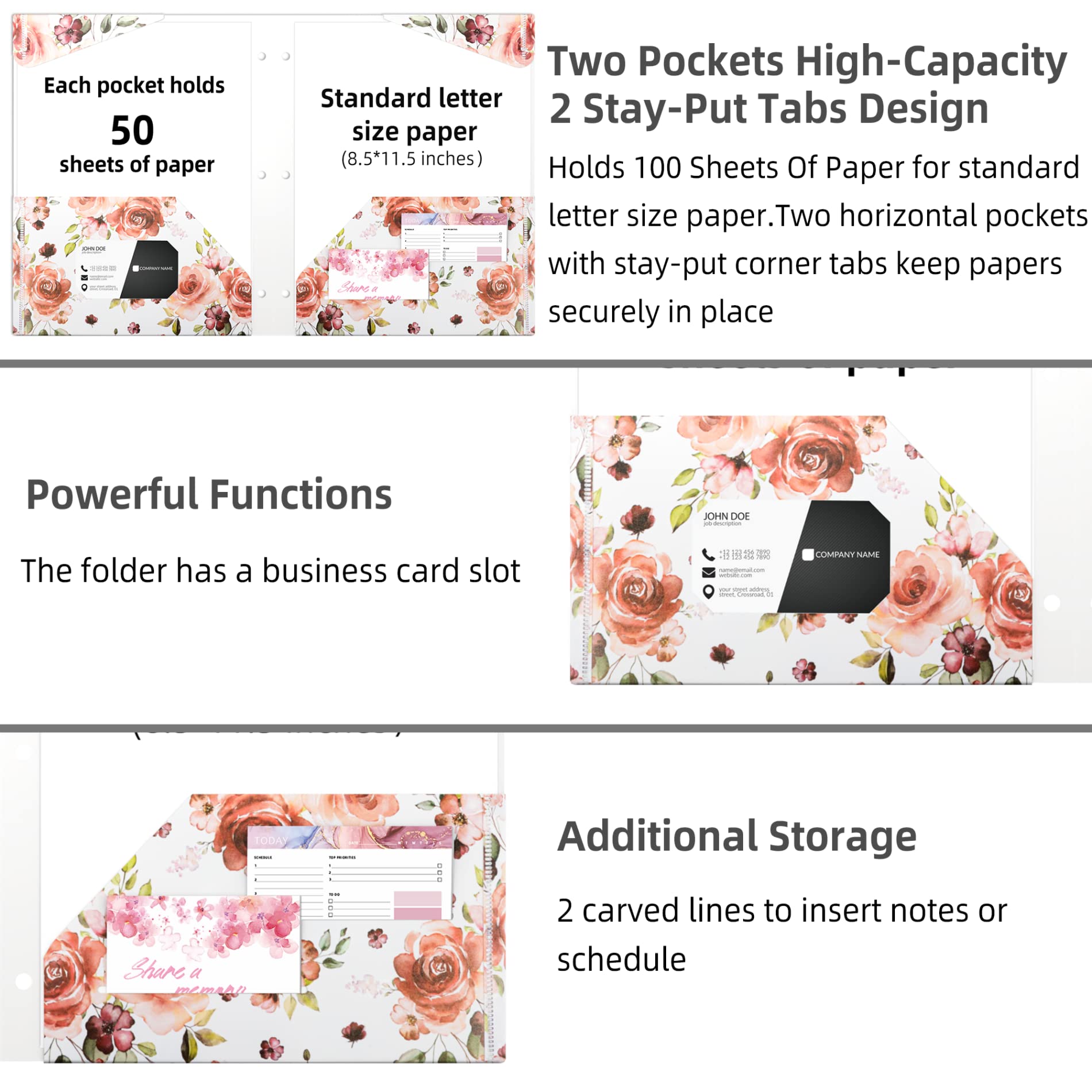 Ospelelf Waterproof Plastic Folders with Pockets - 6-Pack, 2 Fixed Corner Tabs & Business Card Slot, Fits 3-Ring Binder (11