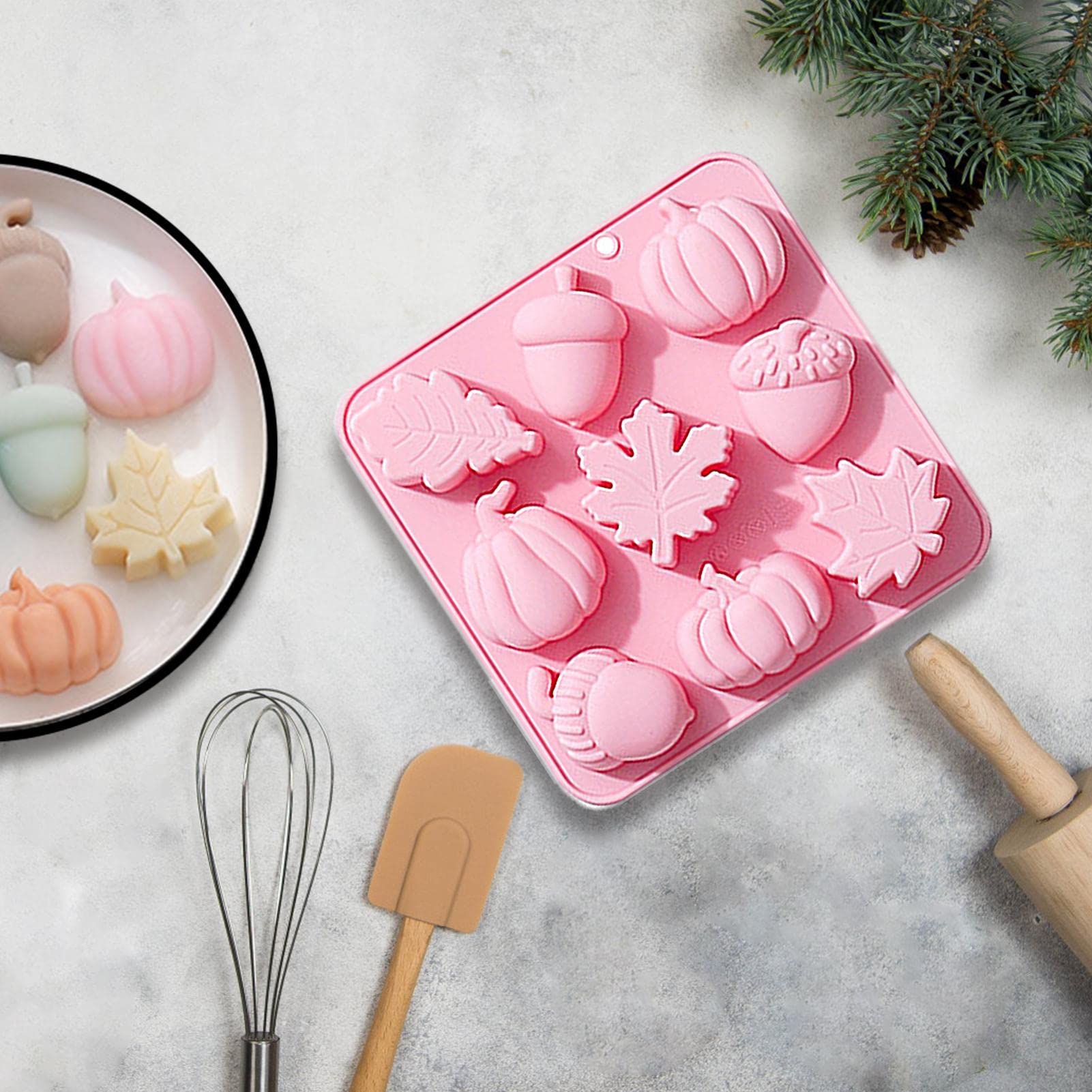 9-Piece Fall Fondant Molds Set - Pumpkin, Leaf & Acorn Silicone Molds for Baking, Autumn Harvest Theme Cake Decorating - Perfect for Pudding, Chocolate, Hard Candies & Desserts (Halloween, Thanksgiving Party Decor)
