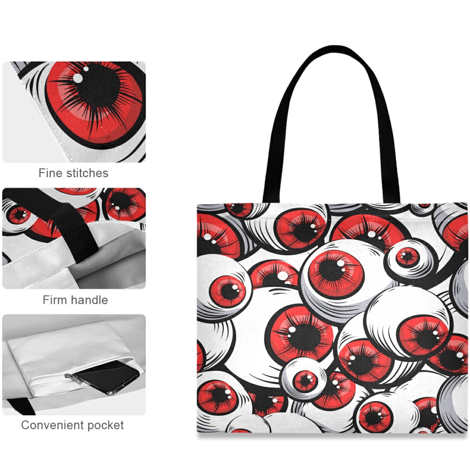 Visesunny Women's Extra Large Tote Bag - Gothic Fantasy Eye Print Shoulder Bag for Beach, Travel, Shopping & Daily Use | Reusable Grocery Tote | Spacious Storage Handbag for Work, Gym & Weekend Outings