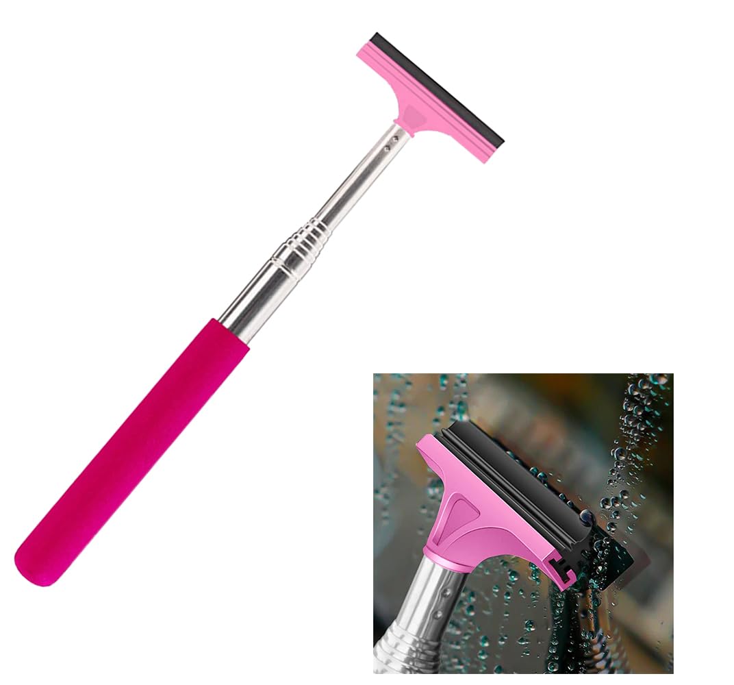 Upgraded Retractable Car Side Mirror Wiper - Mini Rain Water Cleaning Tool for Rearview Mirror with Handle, Perfect for Rainy & Foggy Weather - Pink (Ideal for SUVs, Sedans & Trucks in Heavy Rain or Snow)