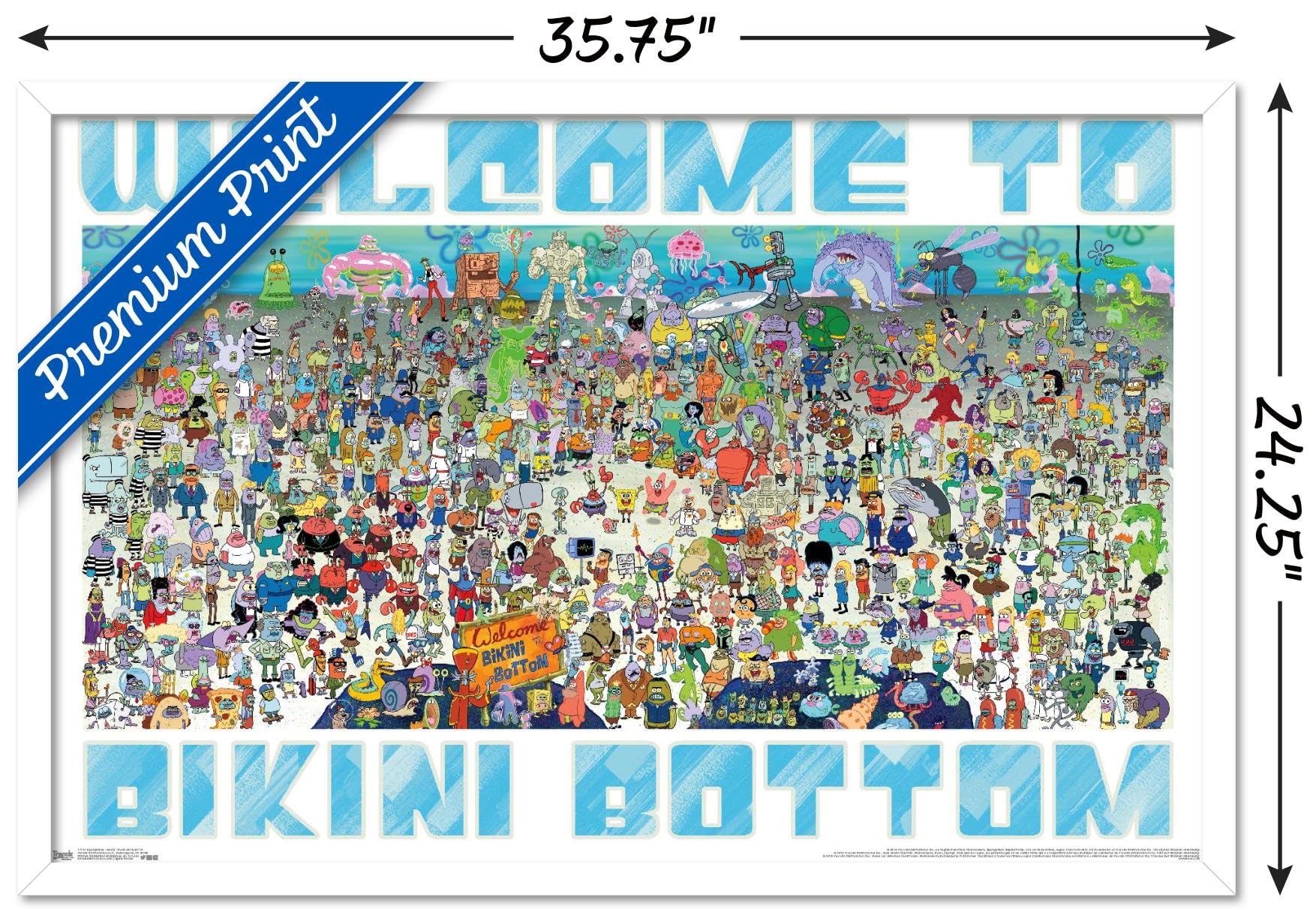 Trends International Nickelodeon SpongeBob SquarePants - Every Character Ever 19 Wall Poster 22.375 x 34 Inches, White Framed Version - Perfect for Kids' Room Decor, Classroom, or Cartoon Lover's Collection