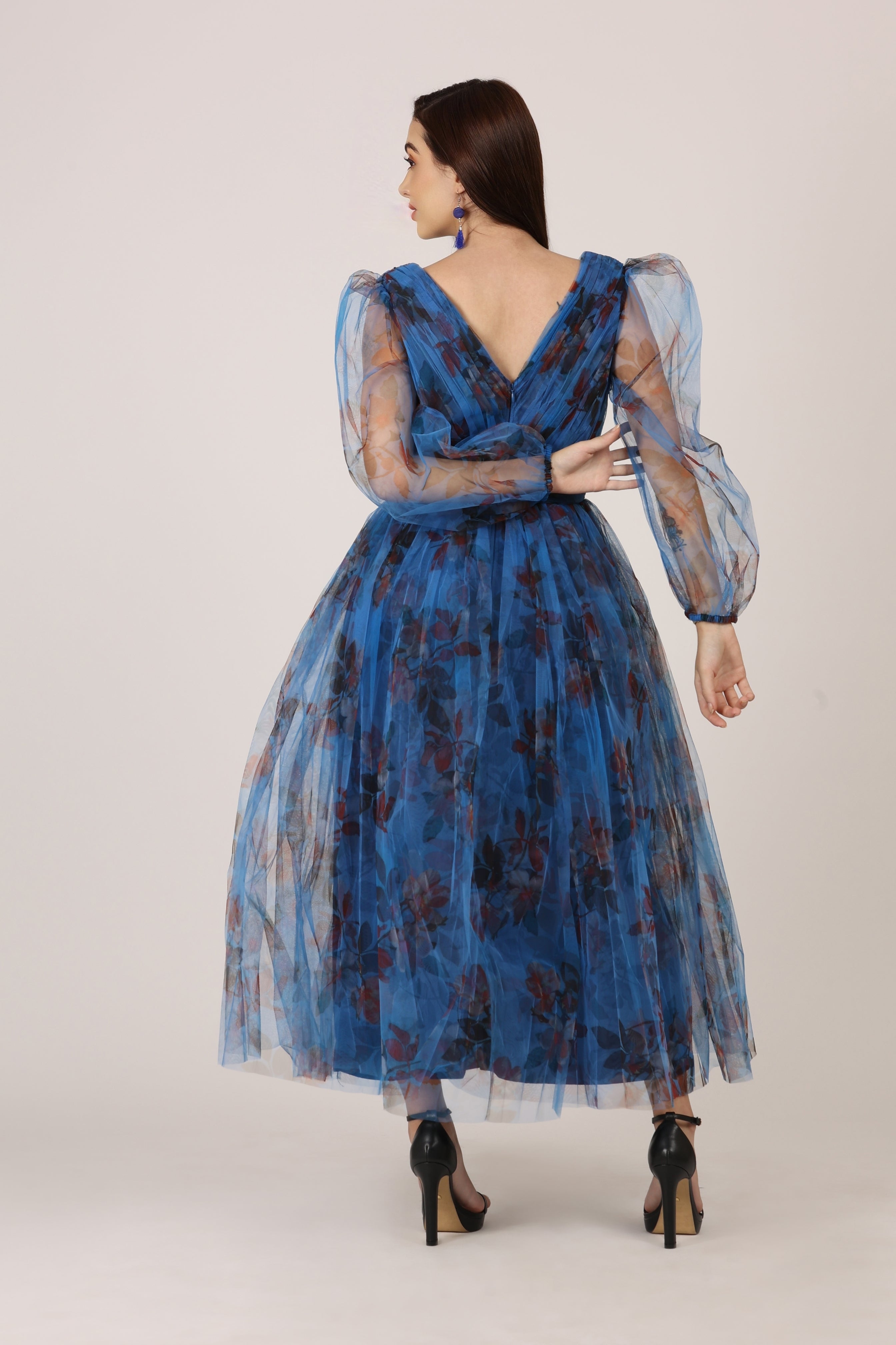 Quincy Midi Dress - Blue Floral Print Women's Casual Dress | Perfect for Spring, Summer, Beach Vacations & Date Nights