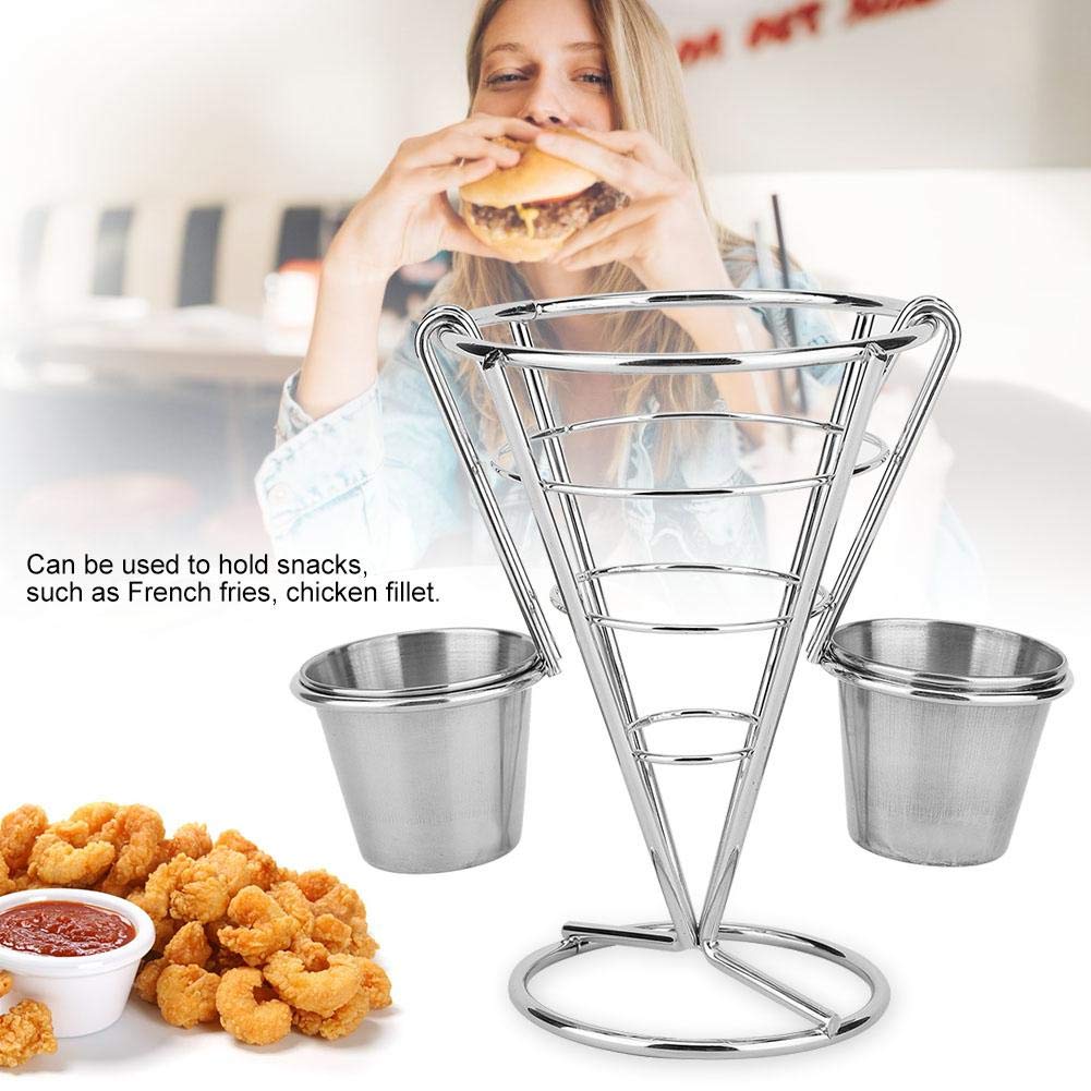 Premium Stainless Steel French Fries Stand - Double Cup Buffet & Snack Display Holder for Fries, Chicken, and Chips | Perfect for Restaurants, Food Trucks, and Party Catering