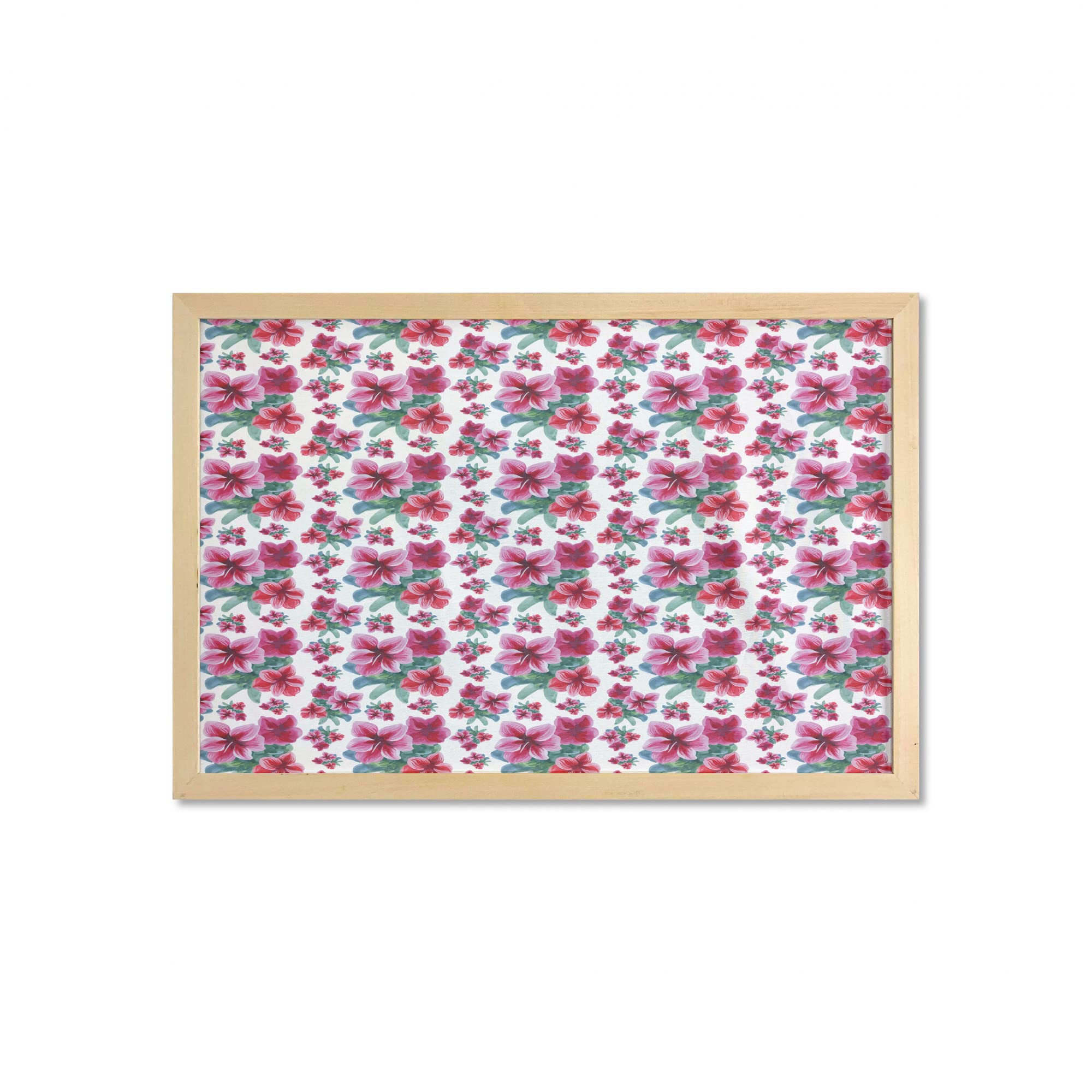 Ambesonne Floral Wall Art with Frame - Watercolor Hibiscus Flower Bouquet Print, 35