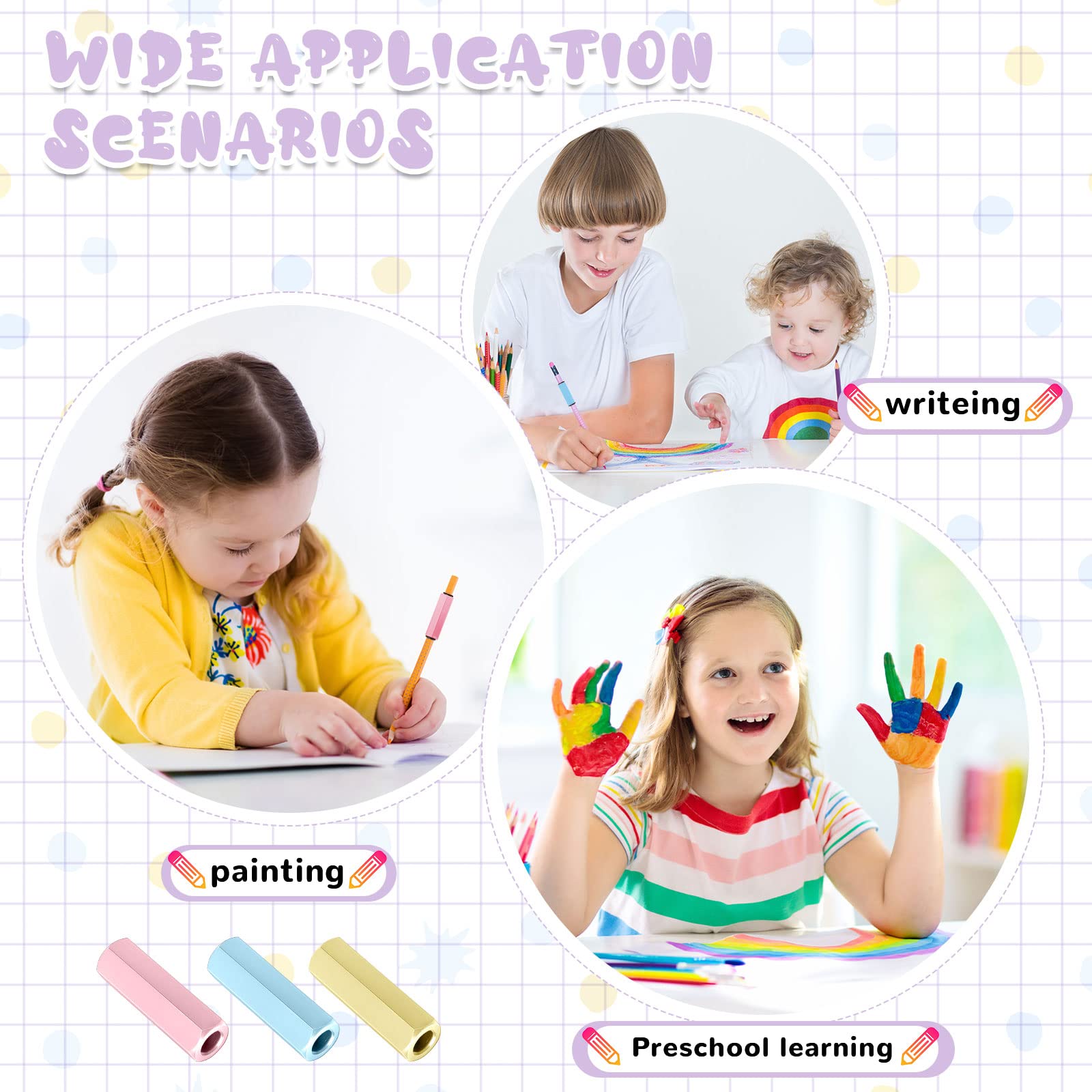 Gersoniel 3-Piece Colorful Metal Pencil Weights Set - Handwriting Aid for Autism Learning, Pencil Grip Helper (Pink, Light Yellow, Light Blue) - Perfect for Classroom, Therapy & Home Writing Practice