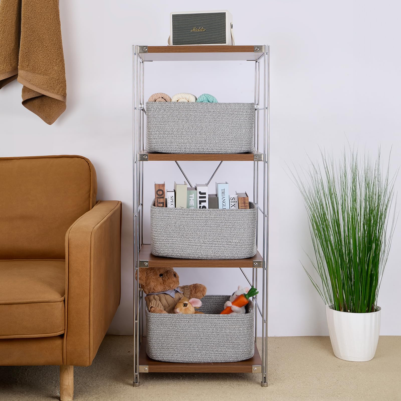 Large Storage Baskets for Shelves & Closets - 2 Pack Woven Rope Organizer Bins (17