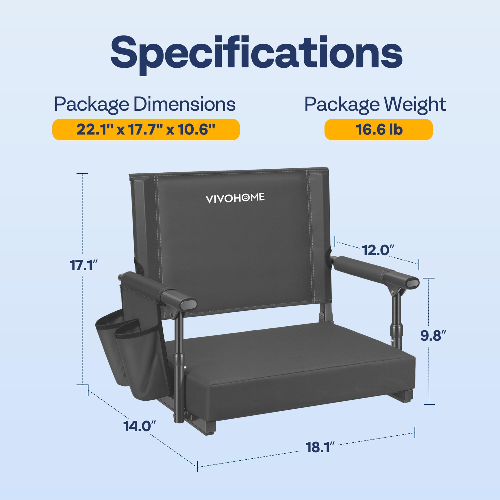 VIVOHOME 2 Pack Stadium Seats with Back Support & Cushion - Portable Bleacher Chairs with Cup Holder & Shoulder Strap - Perfect for Football Games, Concerts & Outdoor Events