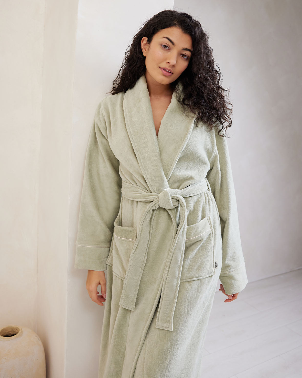 Soft Cotton Terry Cloth Bathrobe for Women - Cozy Sage Green Dressing Gown with Pockets | Perfect for Spa, Lounge & After Shower Relaxation at Home