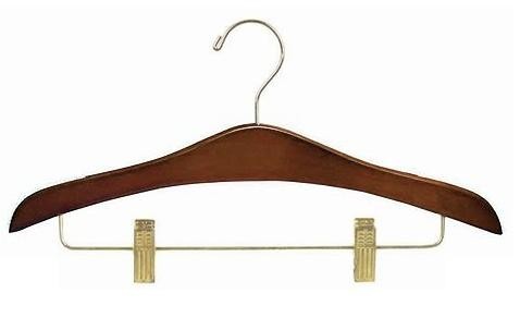 Premium Walnut Wood Suit Hanger with Brass Clips - Elegant Clothes Organizer for Jackets, Pants & Ties - Perfect for Closet, Wardrobe & Travel Suitcase Organization