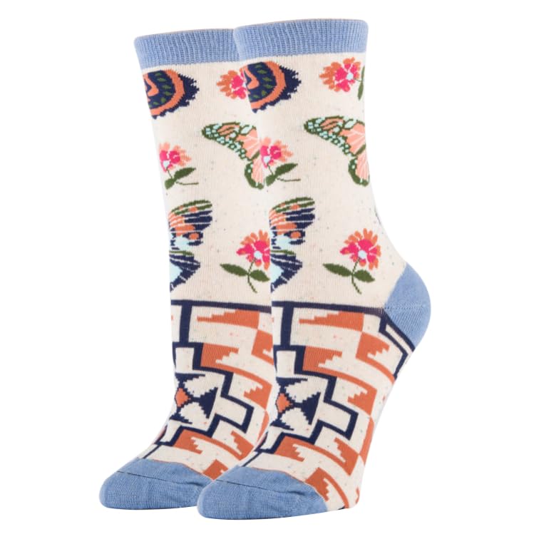 Colorful Women's Patterned Dress Socks - Premium Cotton Casual Crew Socks with Butterfly Print - Comfortable & Stylish for Work, Party & Everyday Wear