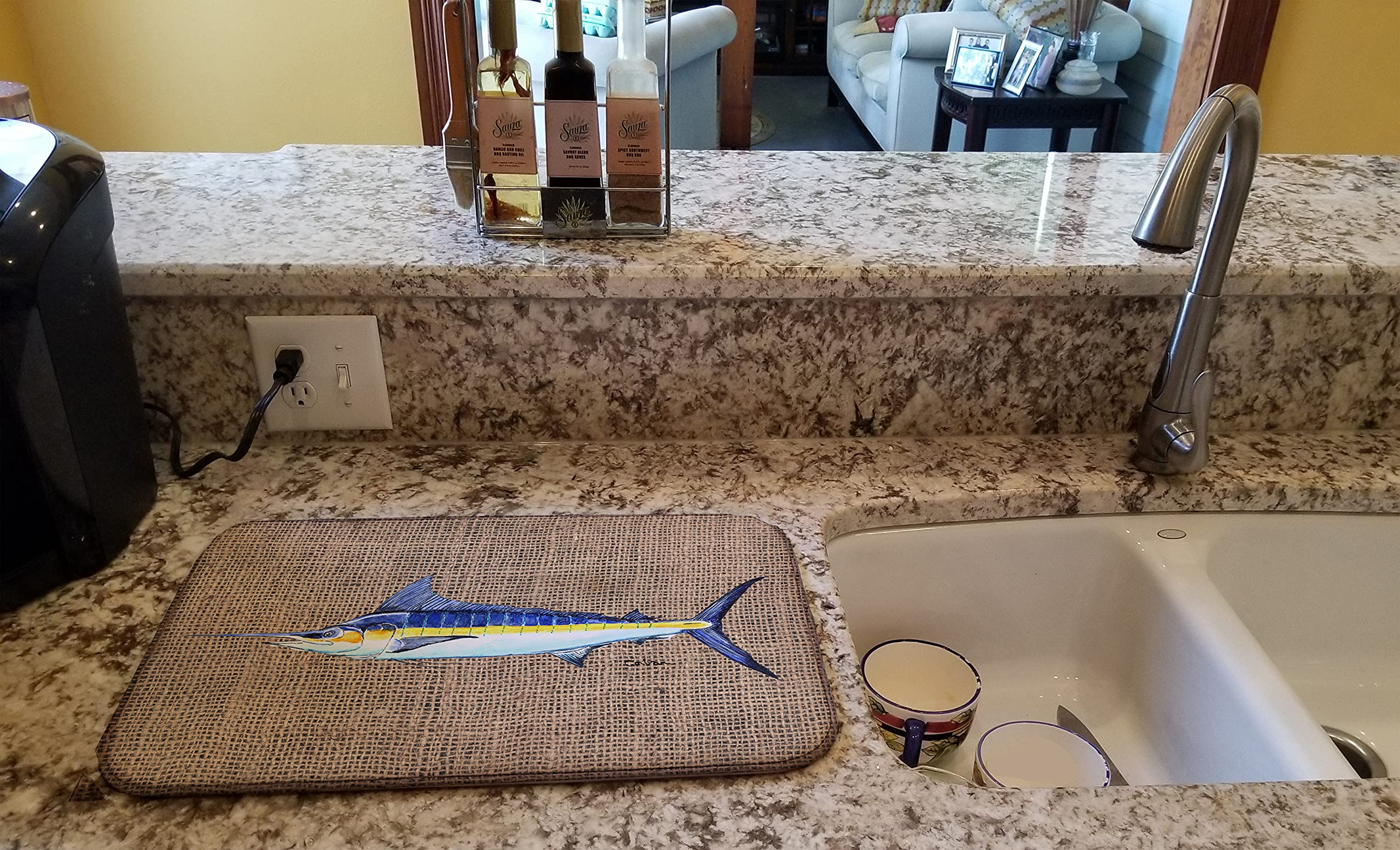 Caroline's Treasures 8773DDM Fish - Marlin Absorbent Dish Drying Mat | 14 x 21 Inch Non-Slip Kitchen Counter Mat | Colorful Dish Drainer Pad for Countertops | Perfect for Drying Dishes, Protecting Surfaces & Adding Style to Your Kitchen